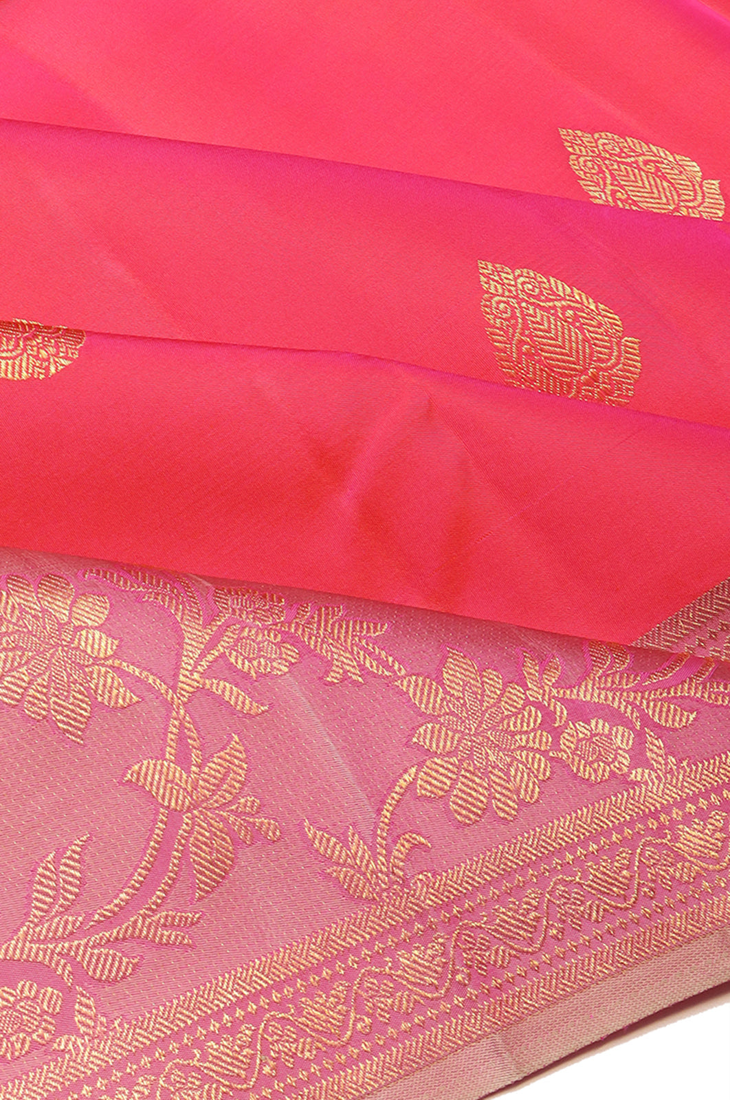 Kanchipuram Silk Butta Redish Pink Saree