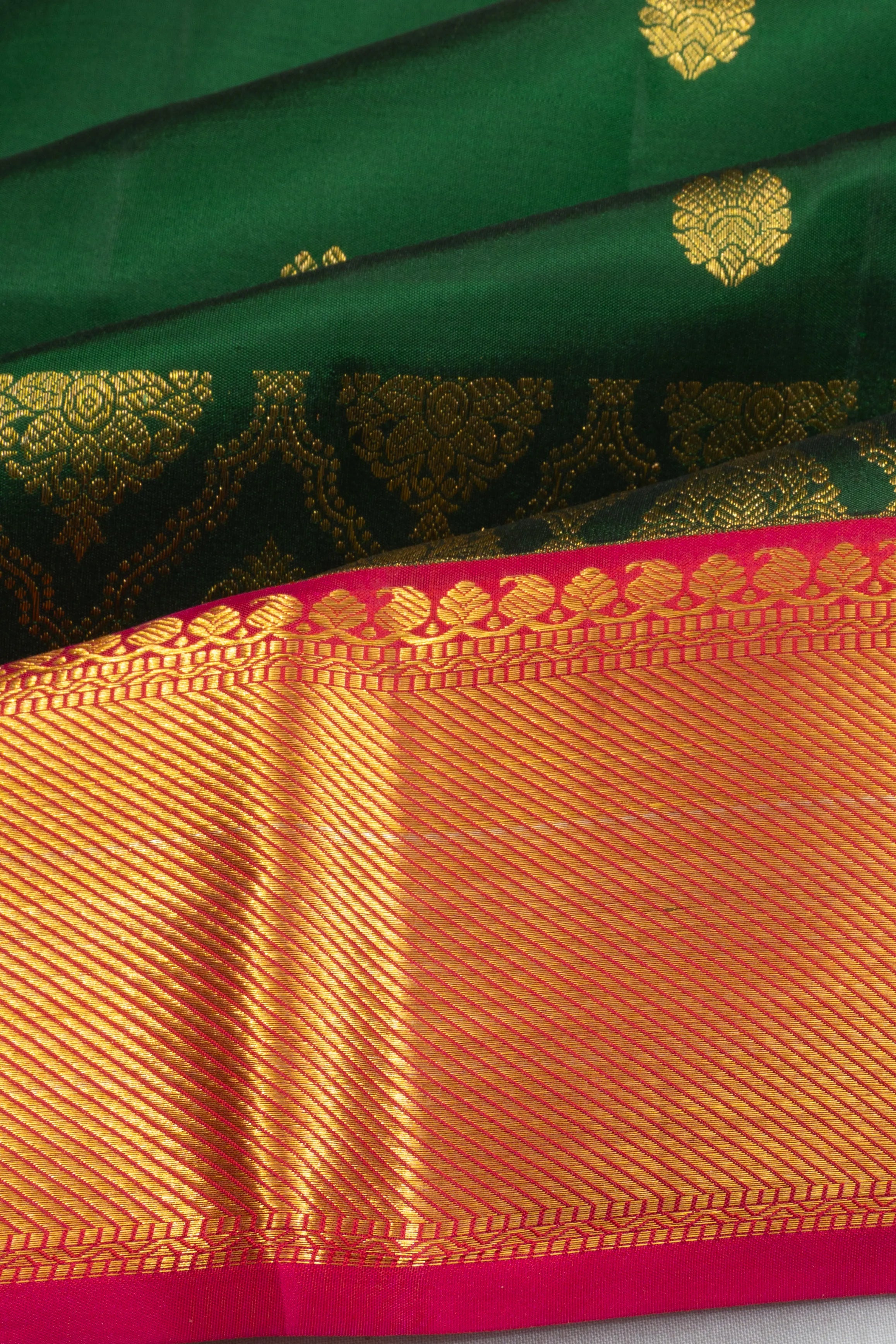 Kanchipuram Silk Butta Dark Green Saree
