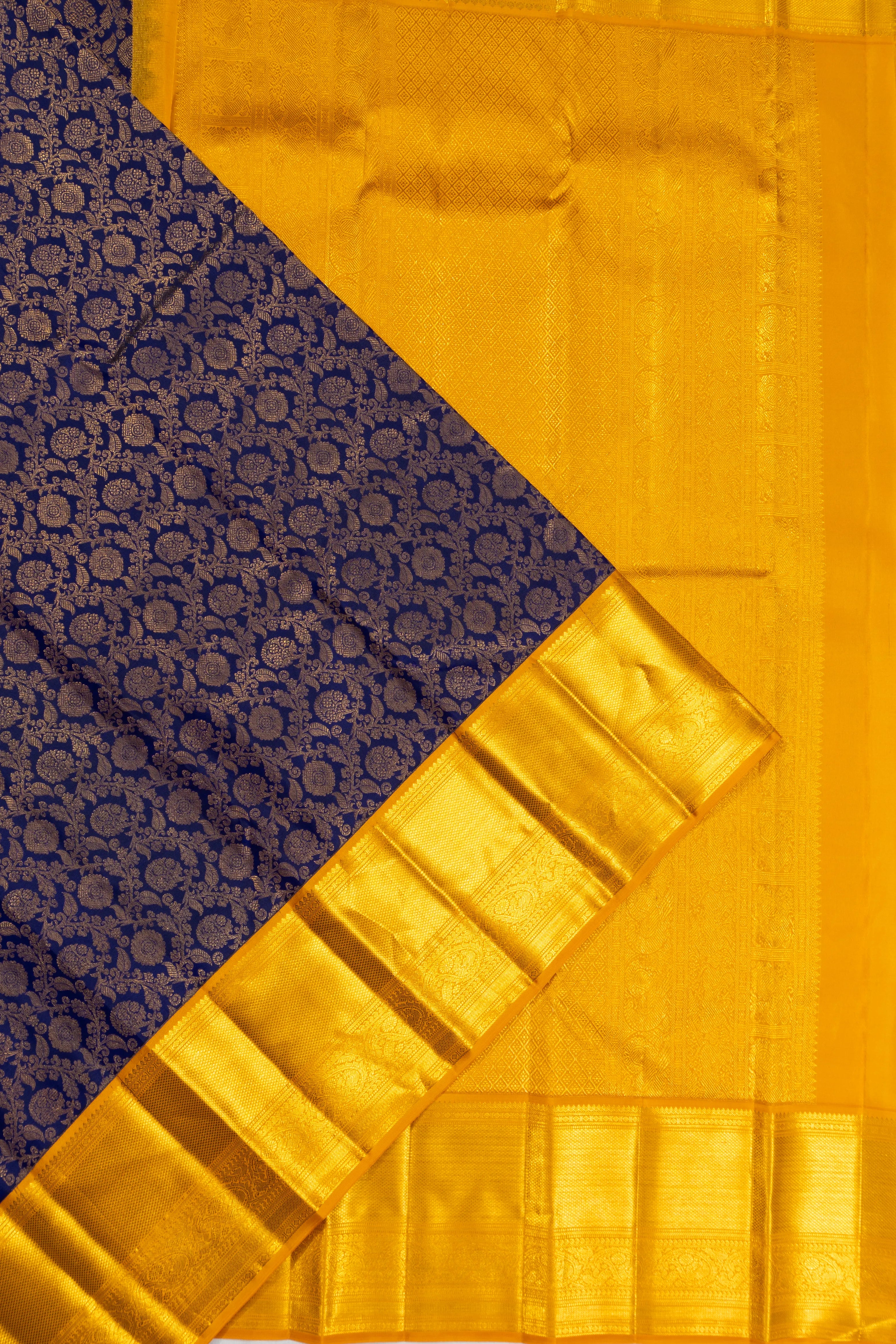 Kanchipuram Silk Brocade Dark Blue Saree