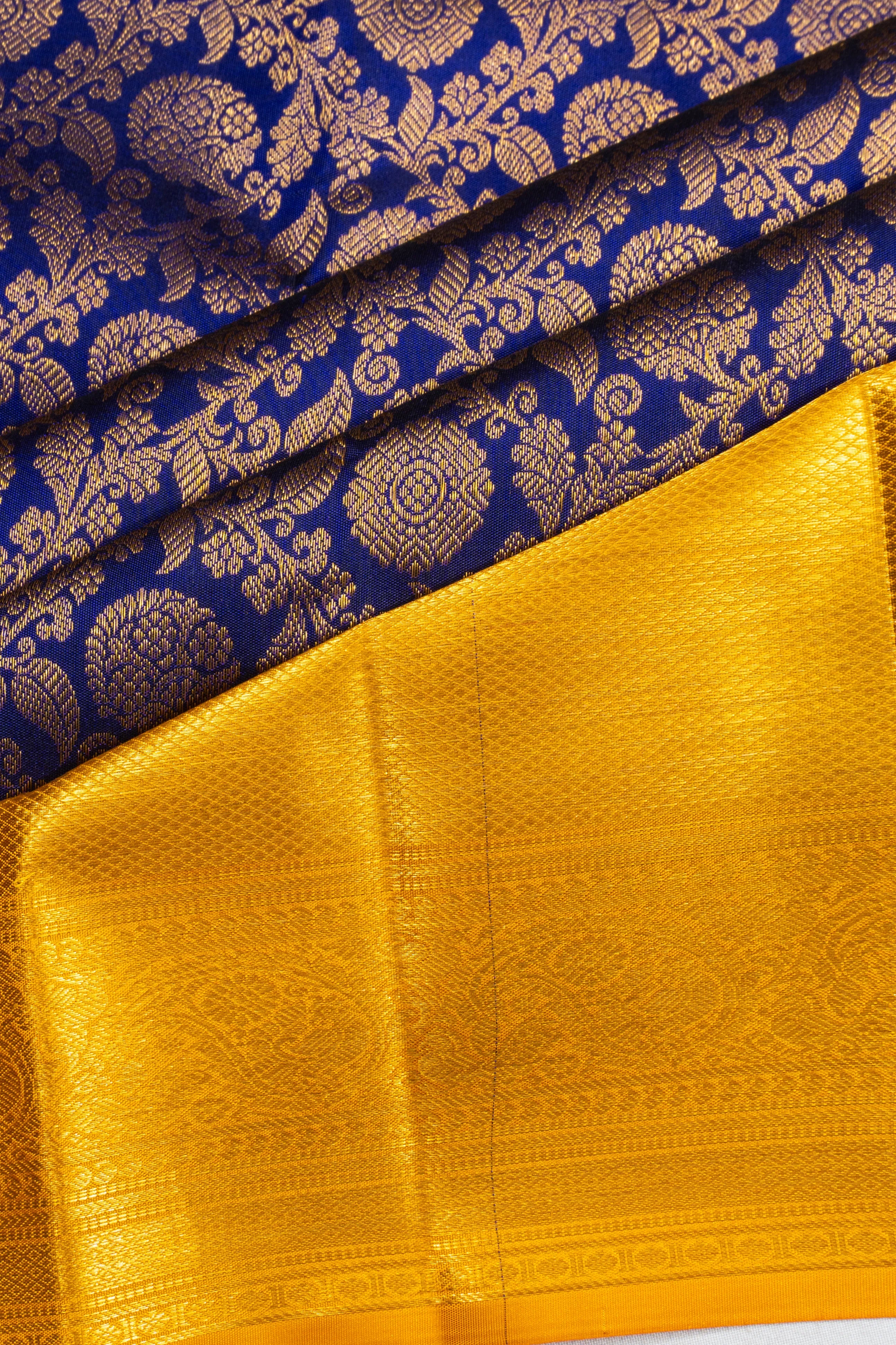 Kanchipuram Silk Brocade Dark Blue Saree
