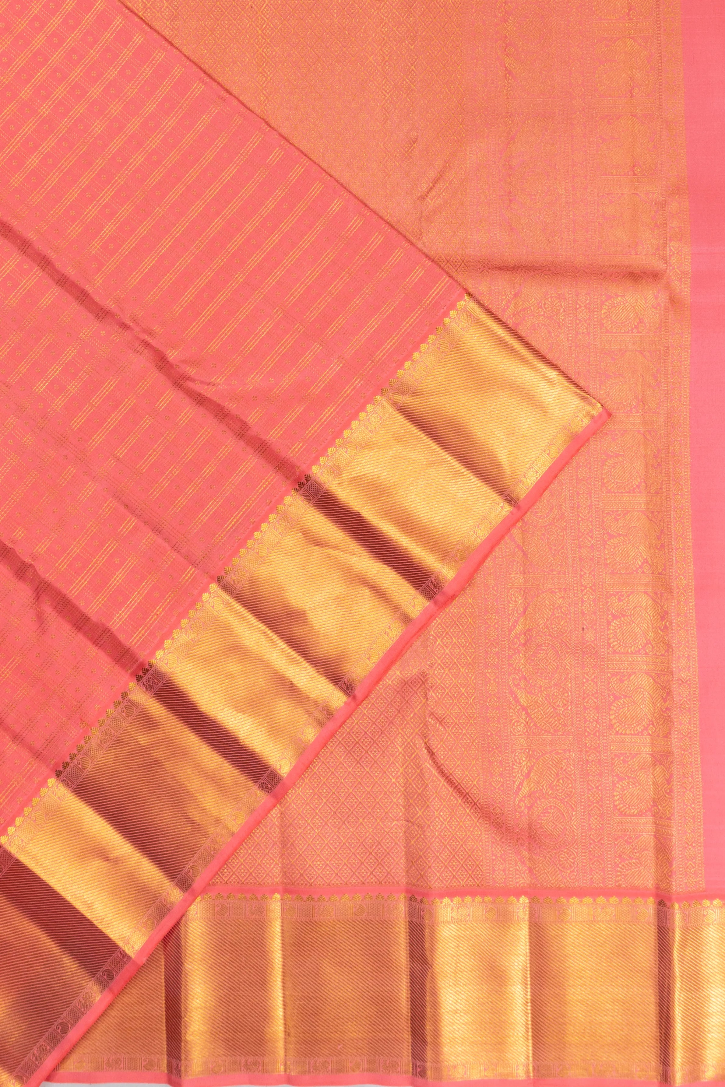 Kanchipuram Silk Checks And Butta Peach Saree