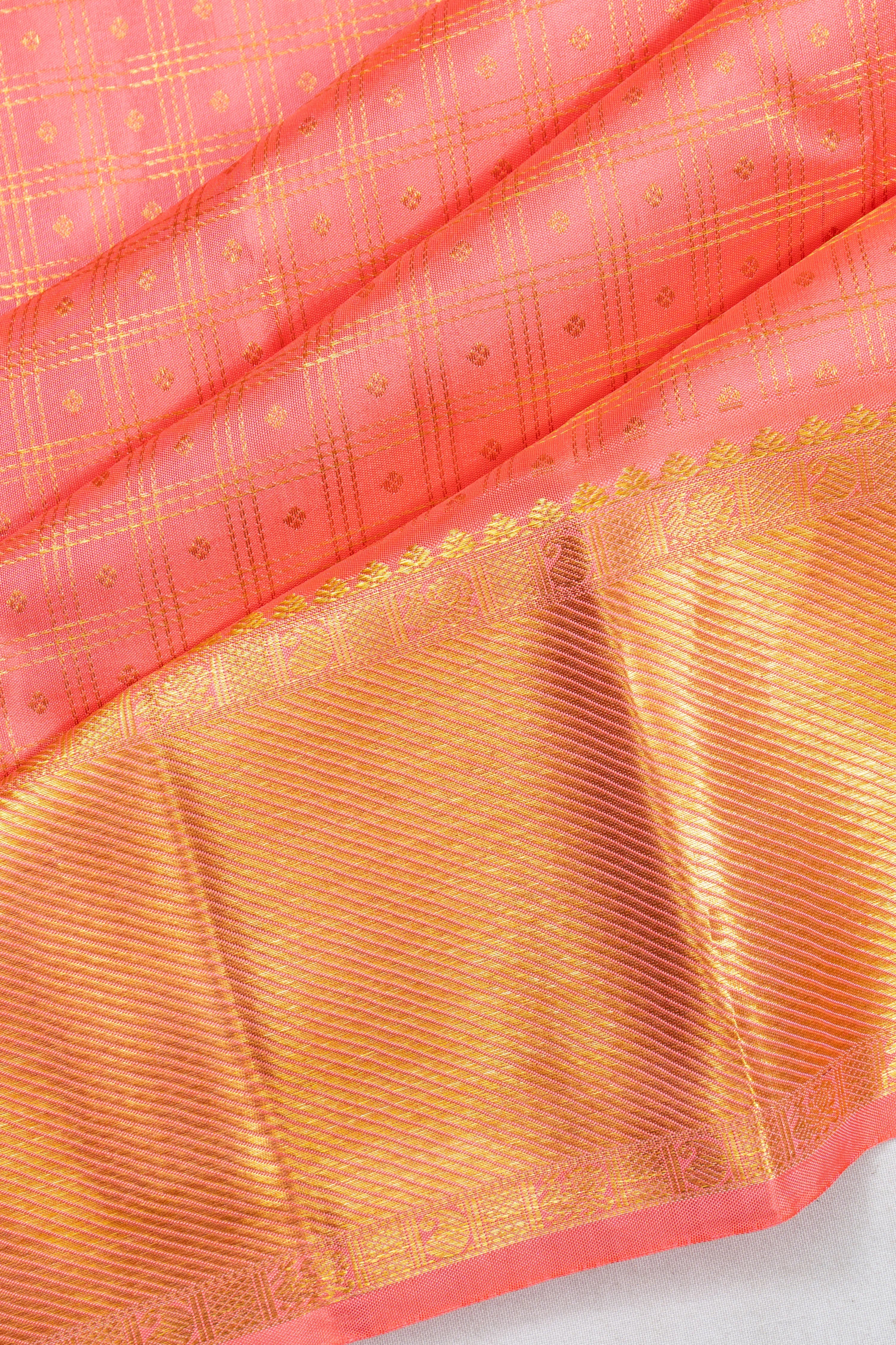 Kanchipuram Silk Checks And Butta Peach Saree