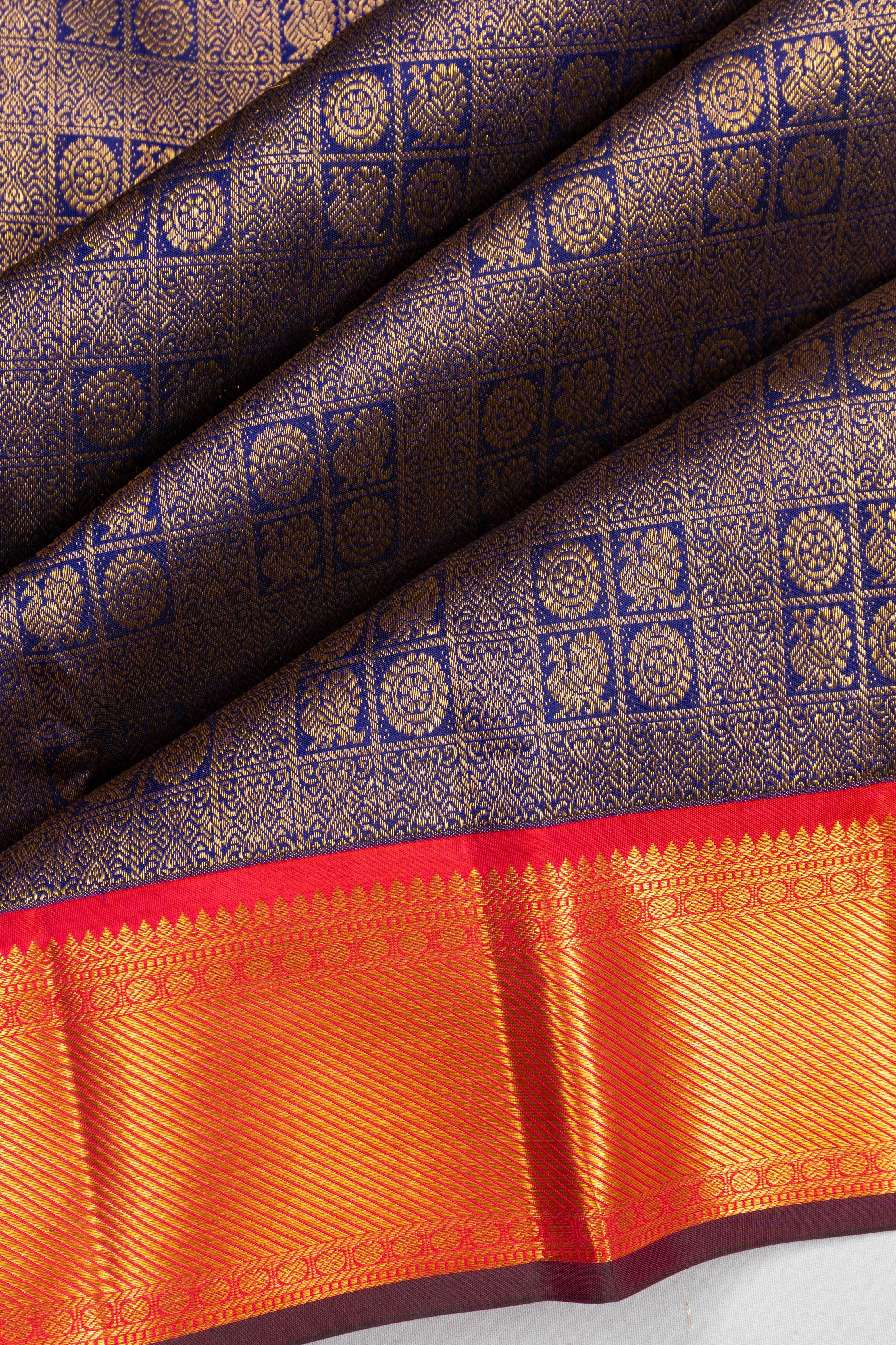 Kanchipuram Silk Brocade Dark Blue Saree