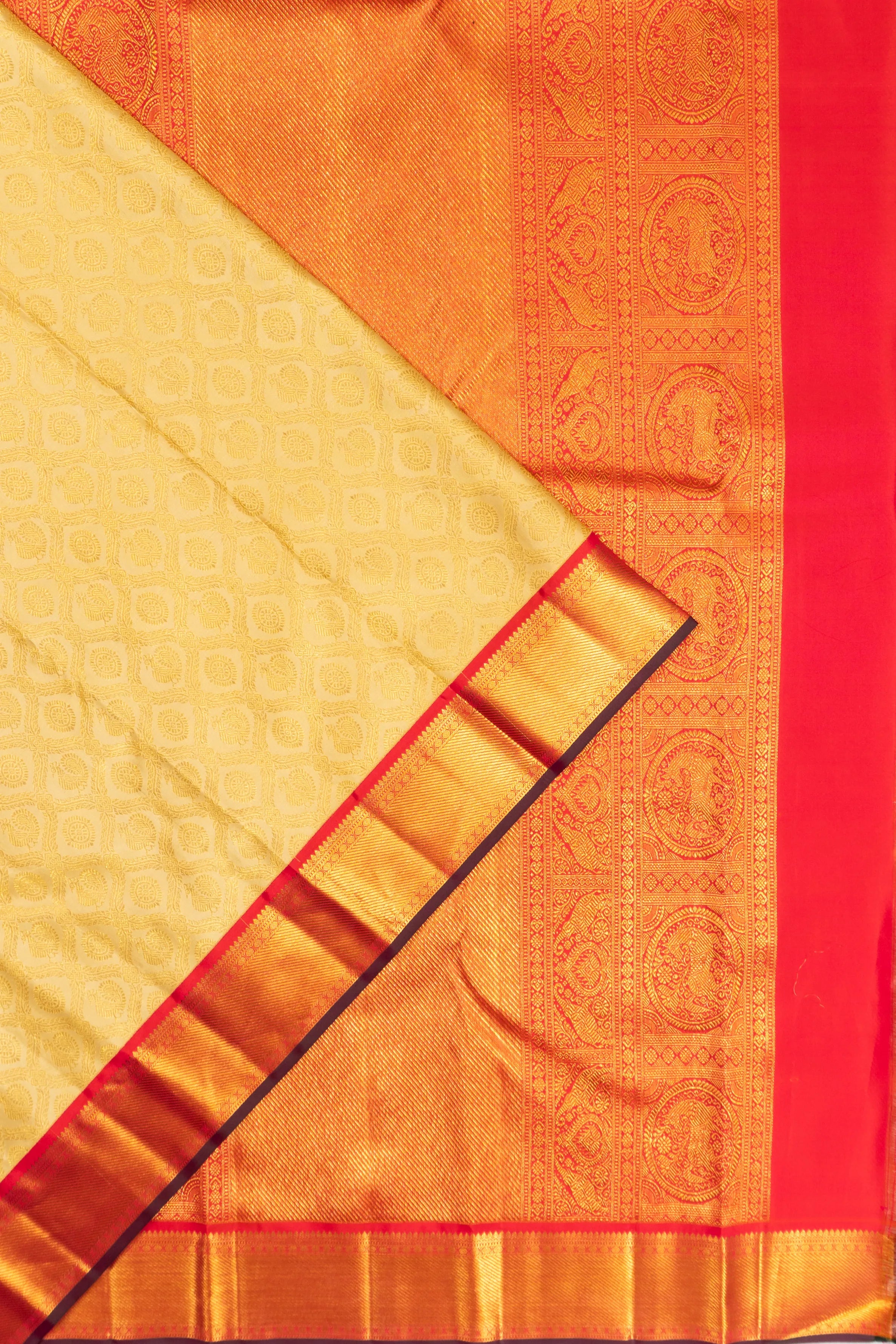 Kanchipuram Silk Brocade Cream Saree