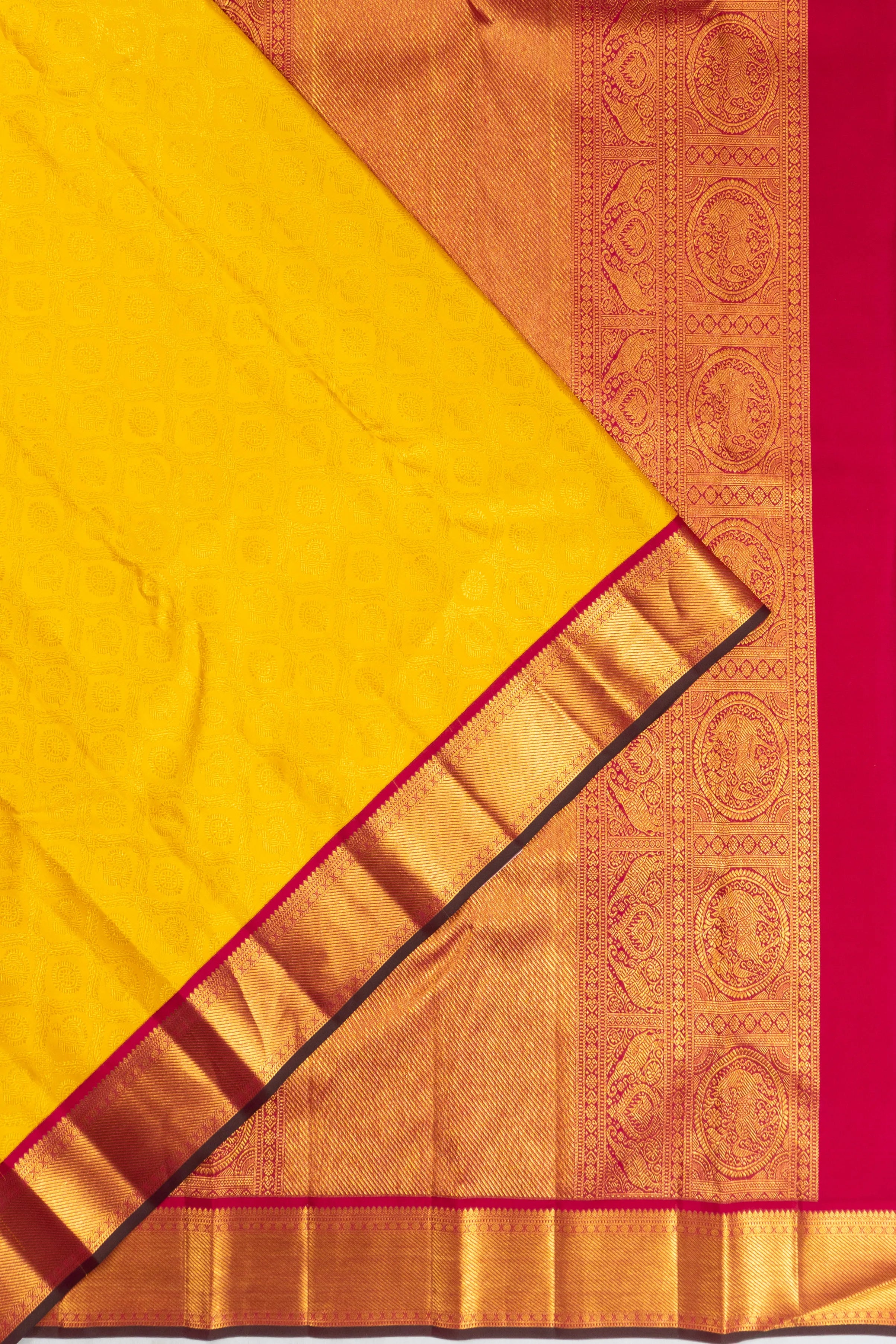 Classic Kanchipuram Silk Brocade Yellow Saree