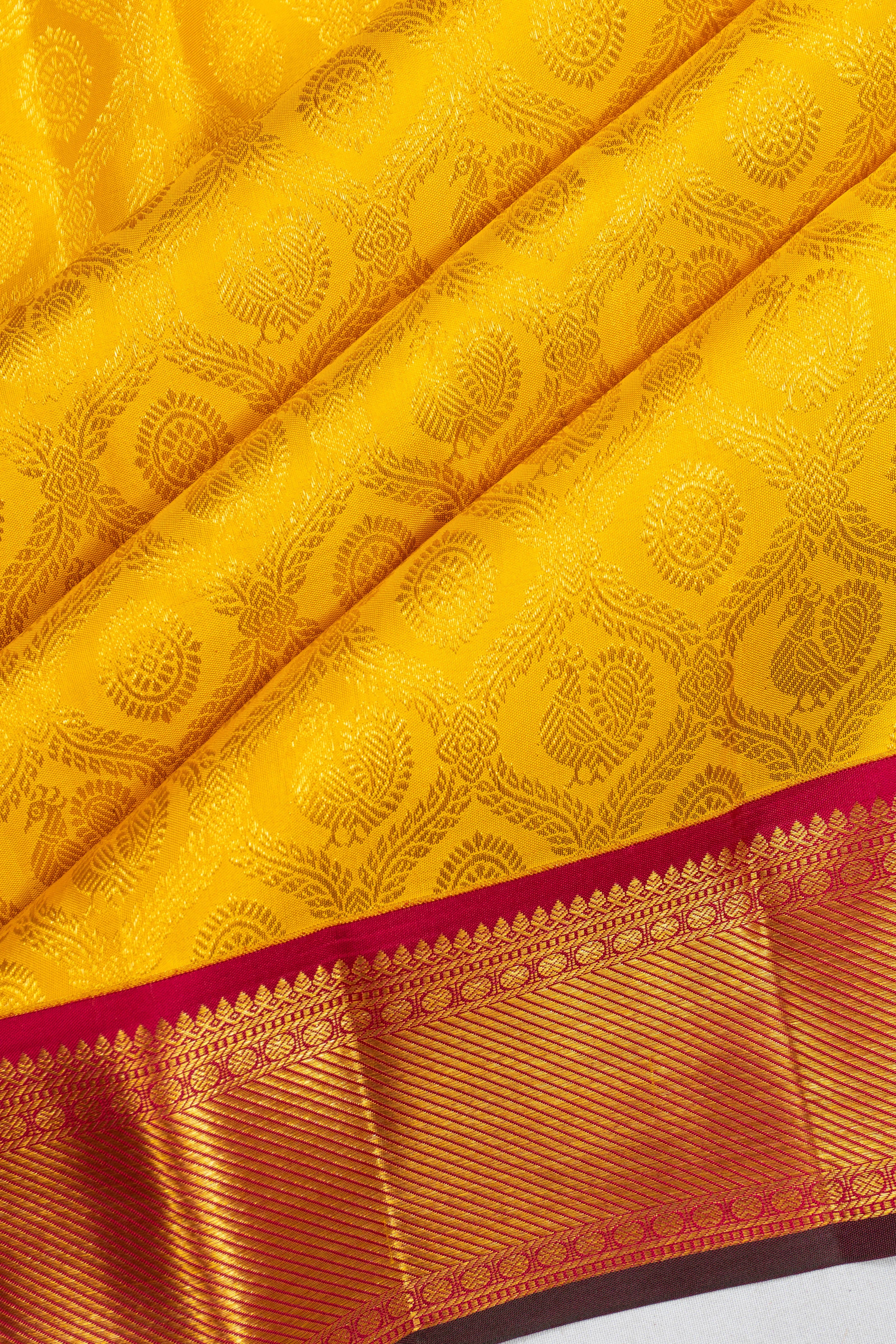 Classic Kanchipuram Silk Brocade Yellow Saree