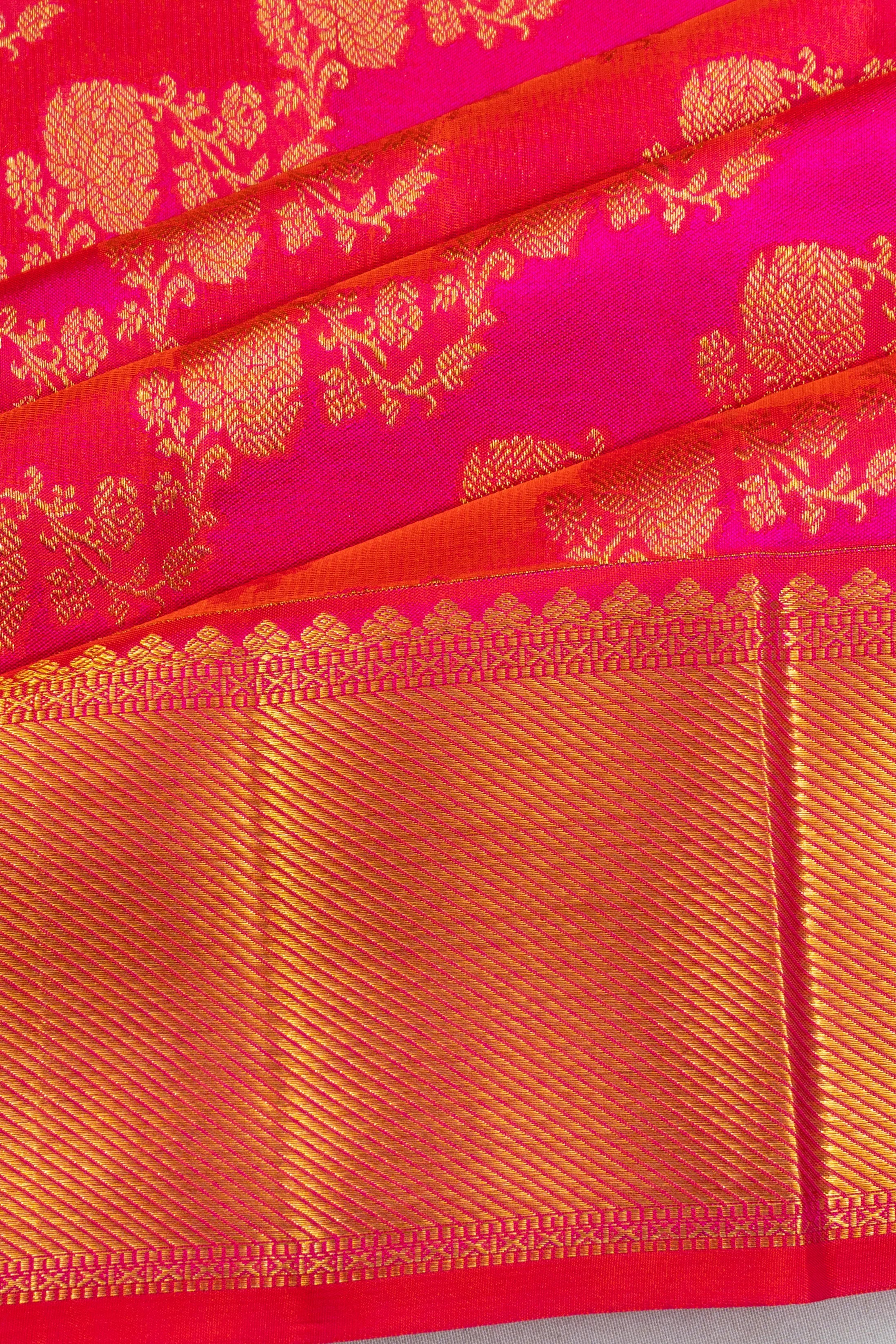 Kanchipuram Silk Tissue Leheriya Jaal Pink And Orange Saree