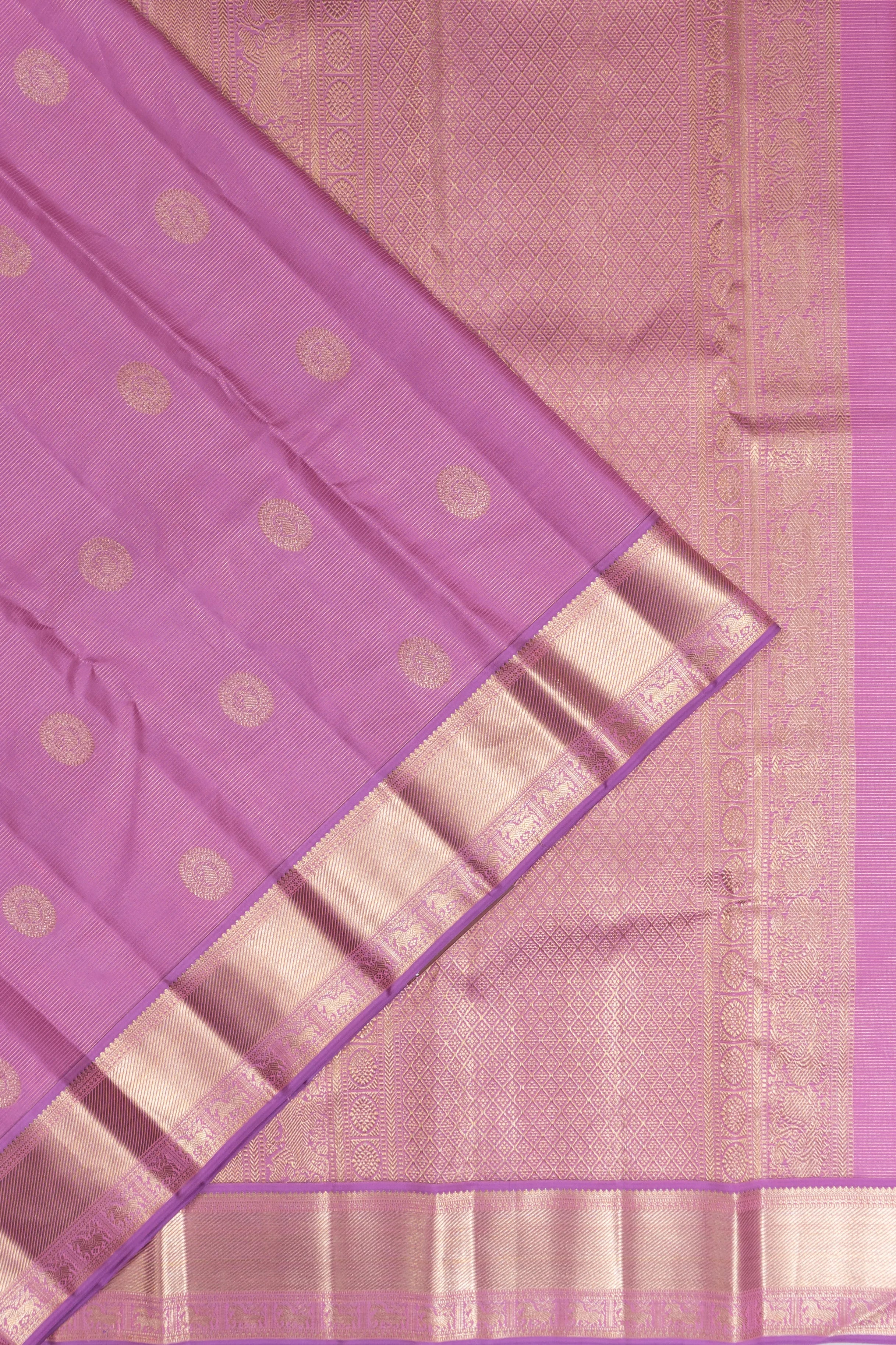 Kanchipuram Silk Oosi Lines And Butta Pink Saree