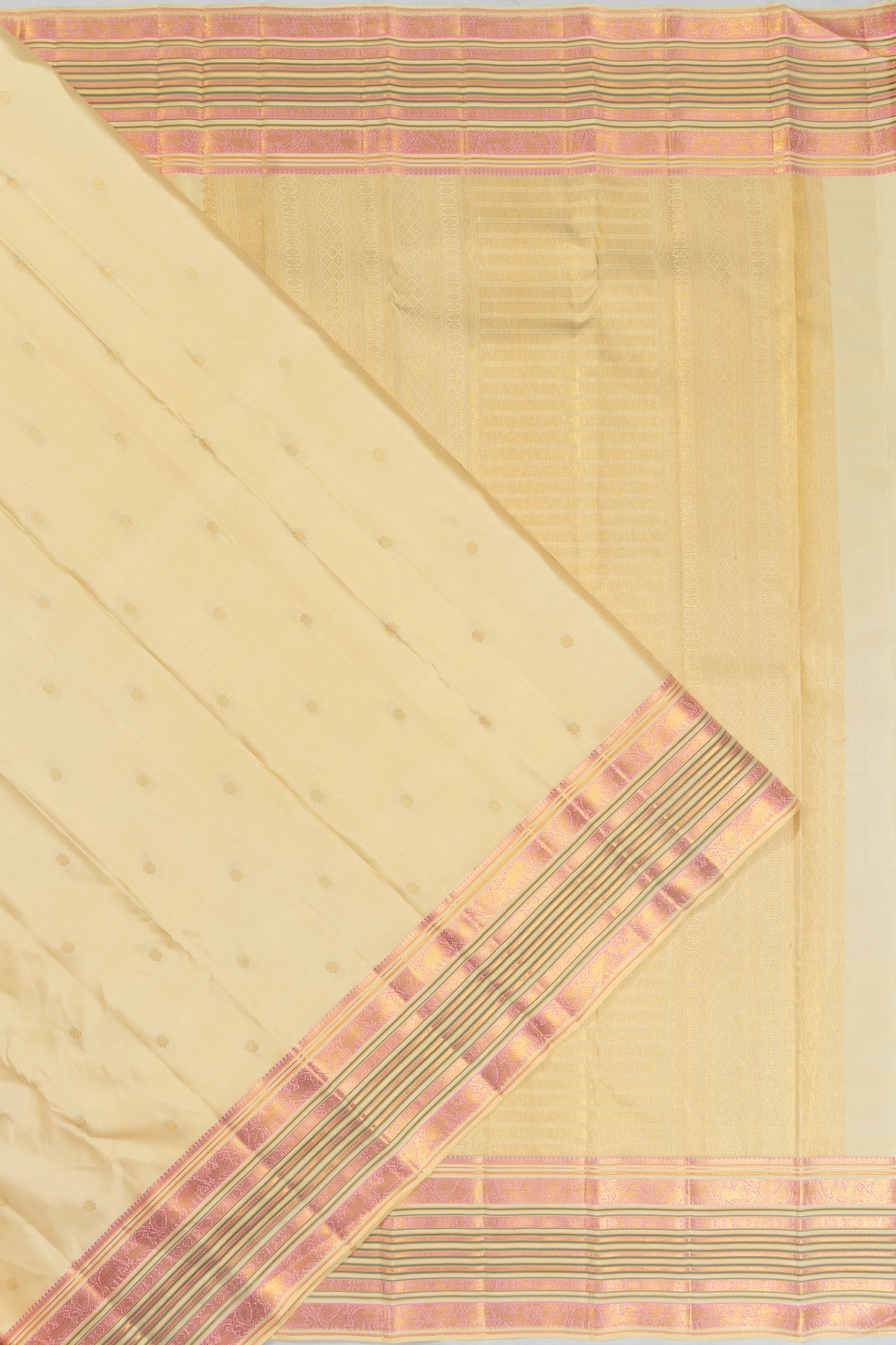 Classic Kanchipuram Silk Butta Cream Saree
