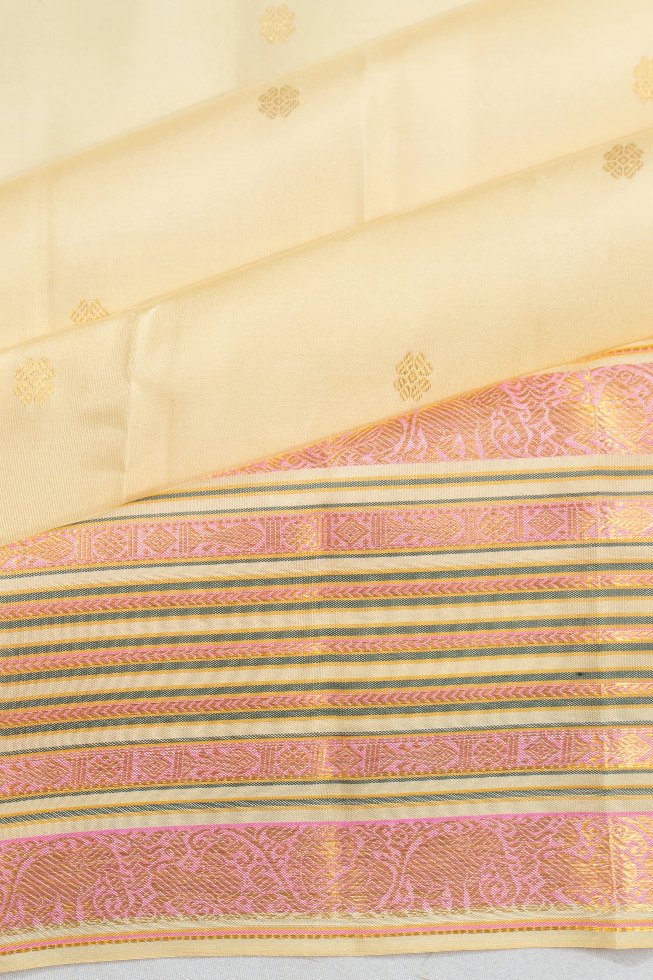 Classic Kanchipuram Silk Butta Cream Saree