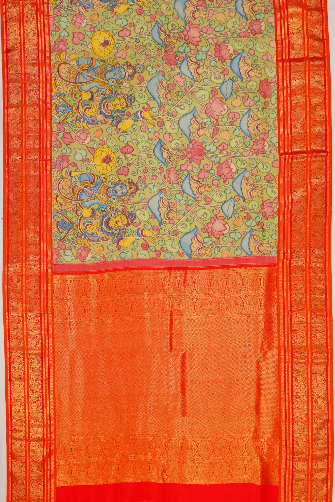 Kanchipuram Silk Kalamkari Handpainted Green Saree