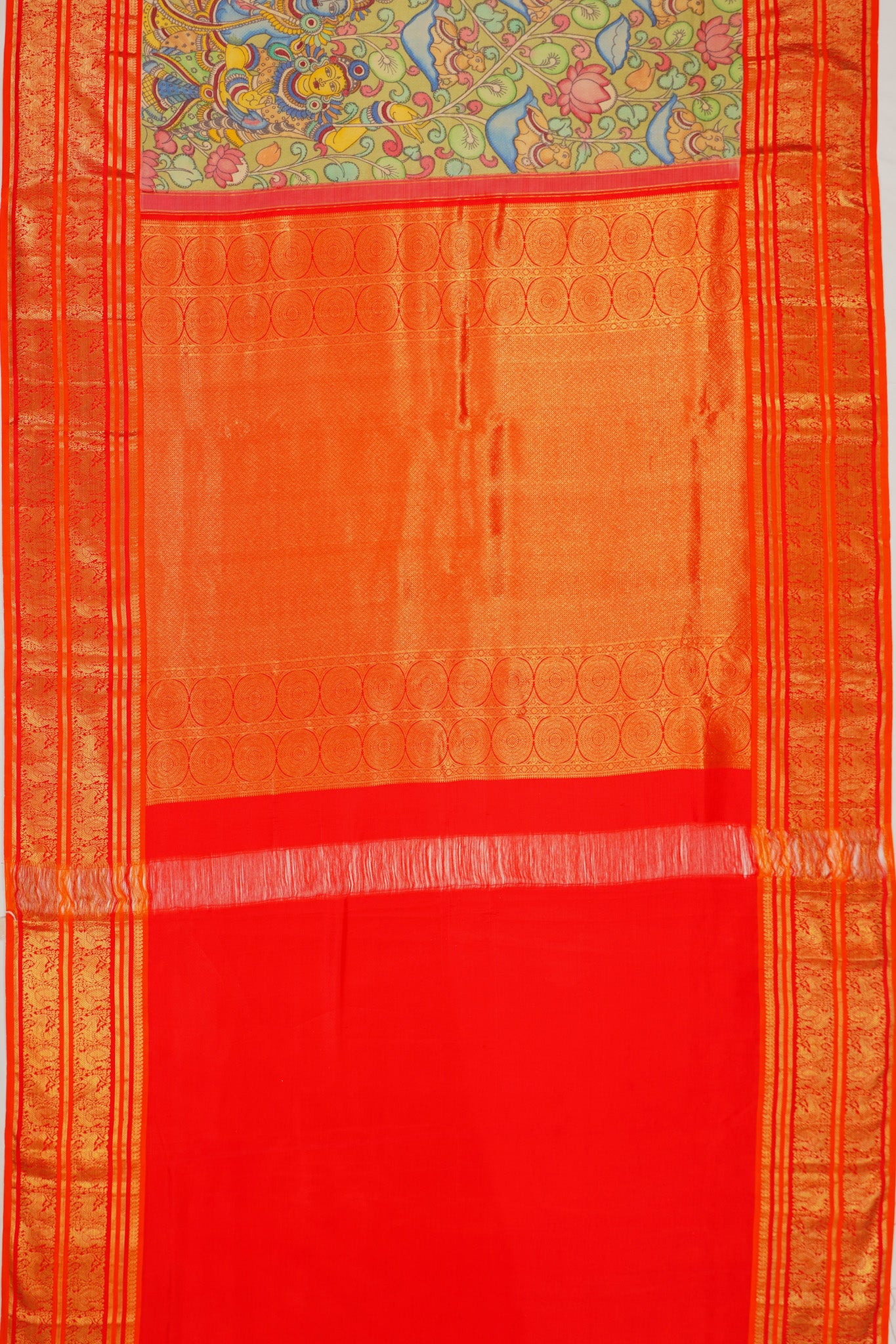 Kanchipuram Silk Kalamkari Handpainted Green Saree