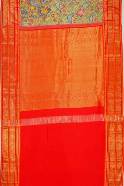 Kanchipuram Silk Kalamkari Handpainted Green Saree