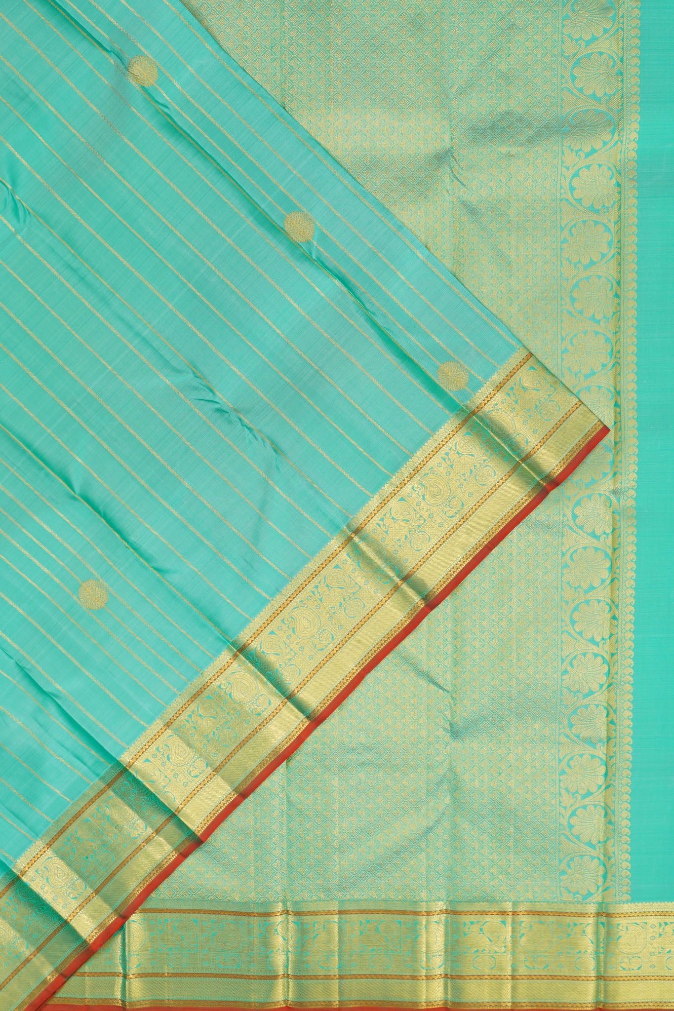 Taranga Kanchi Silk Vertical Iines And Butta Sea Blue Saree