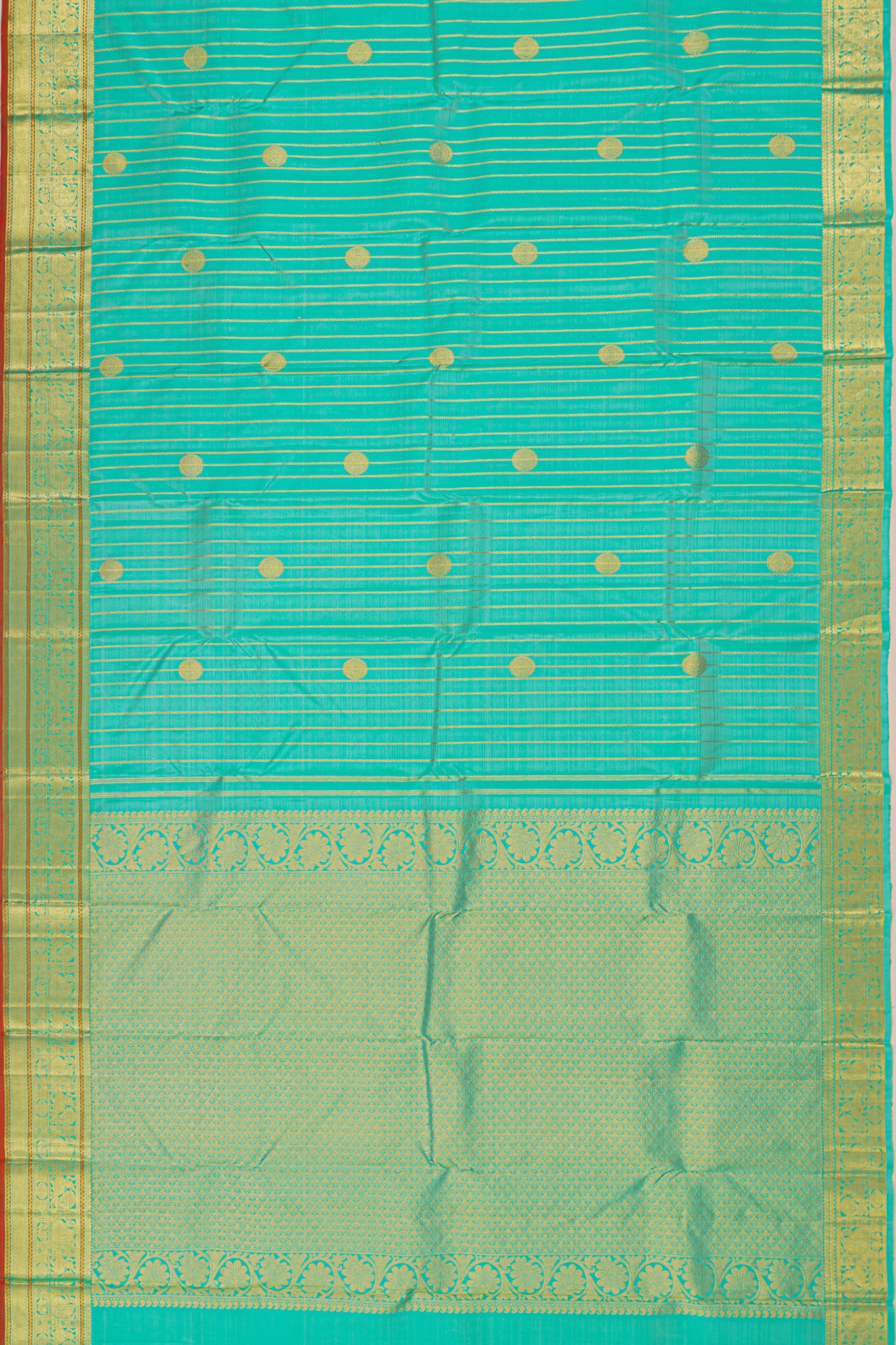 Taranga Kanchi Silk Vertical Iines And Butta Sea Blue Saree