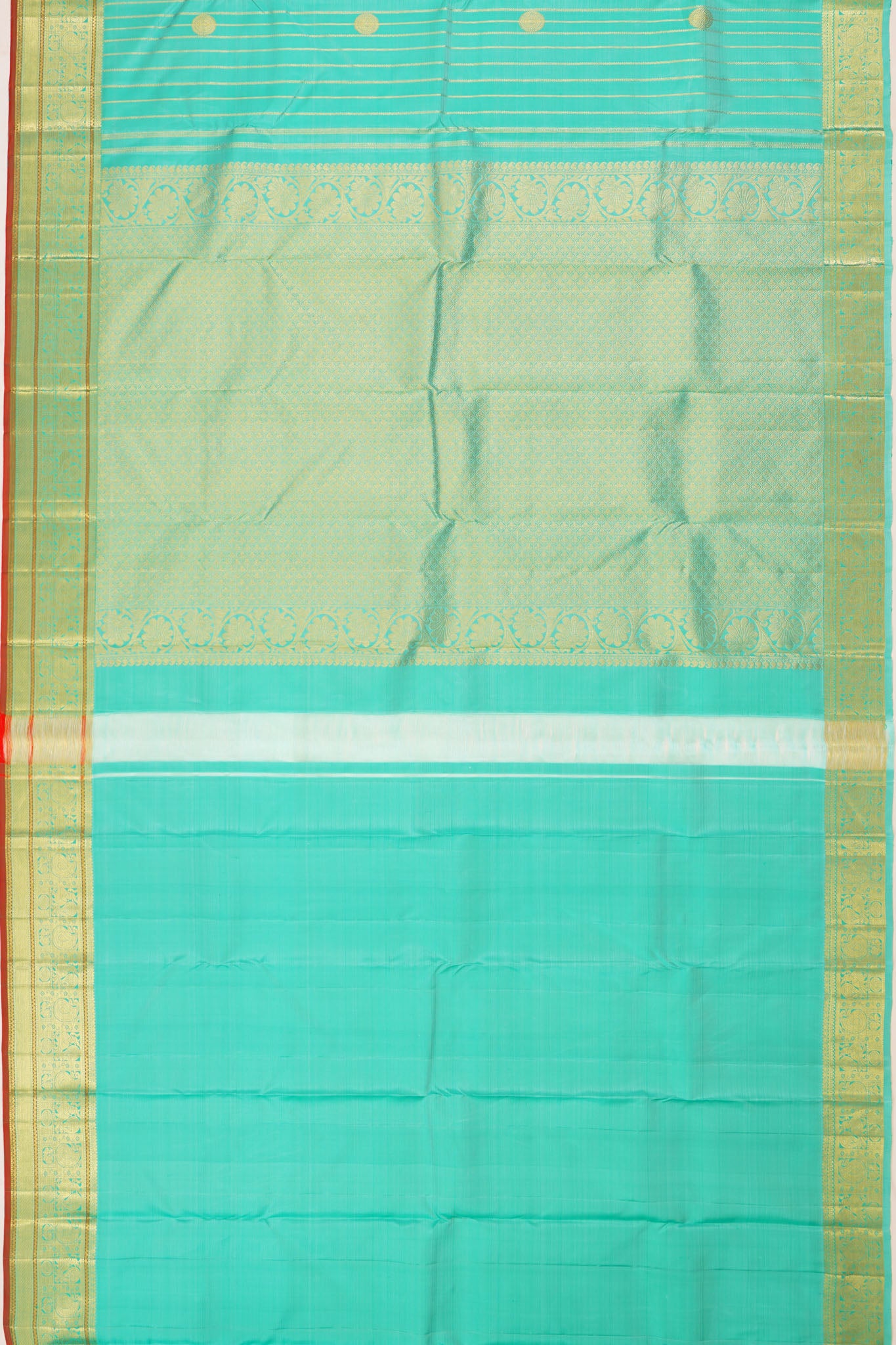 Taranga Kanchi Silk Vertical Iines And Butta Sea Blue Saree