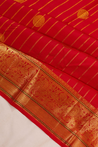 Taranga Kanchi Silk Vertical Iines And Butta Red Saree