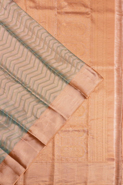 Taranga Kanchi Silk Tissue Zig Zag Lines Green Saree