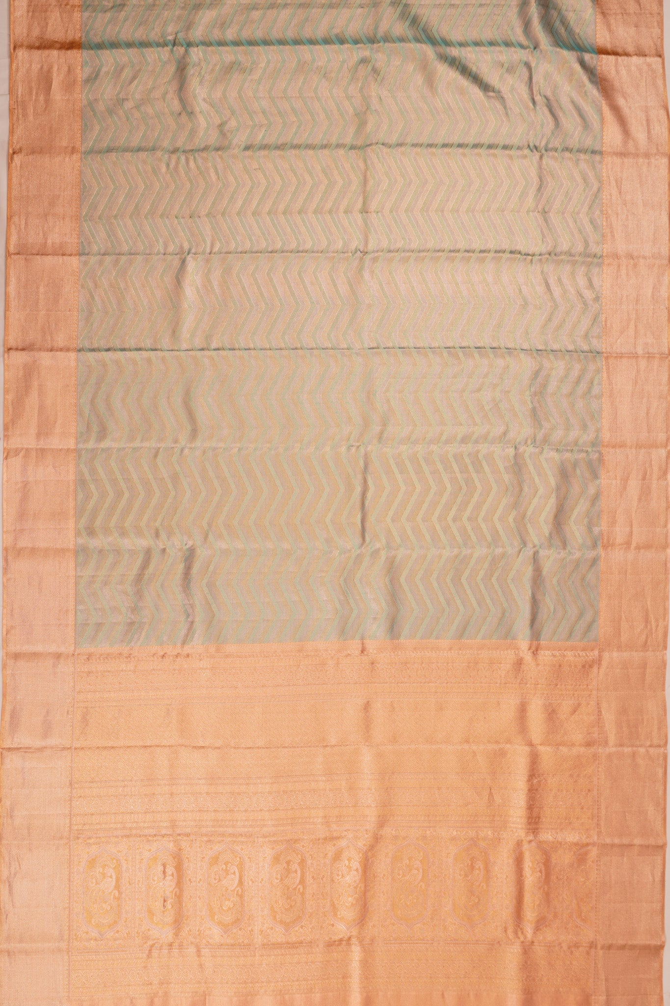 Taranga Kanchi Silk Tissue Zig Zag Lines Green Saree