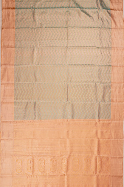 Taranga Kanchi Silk Tissue Zig Zag Lines Green Saree