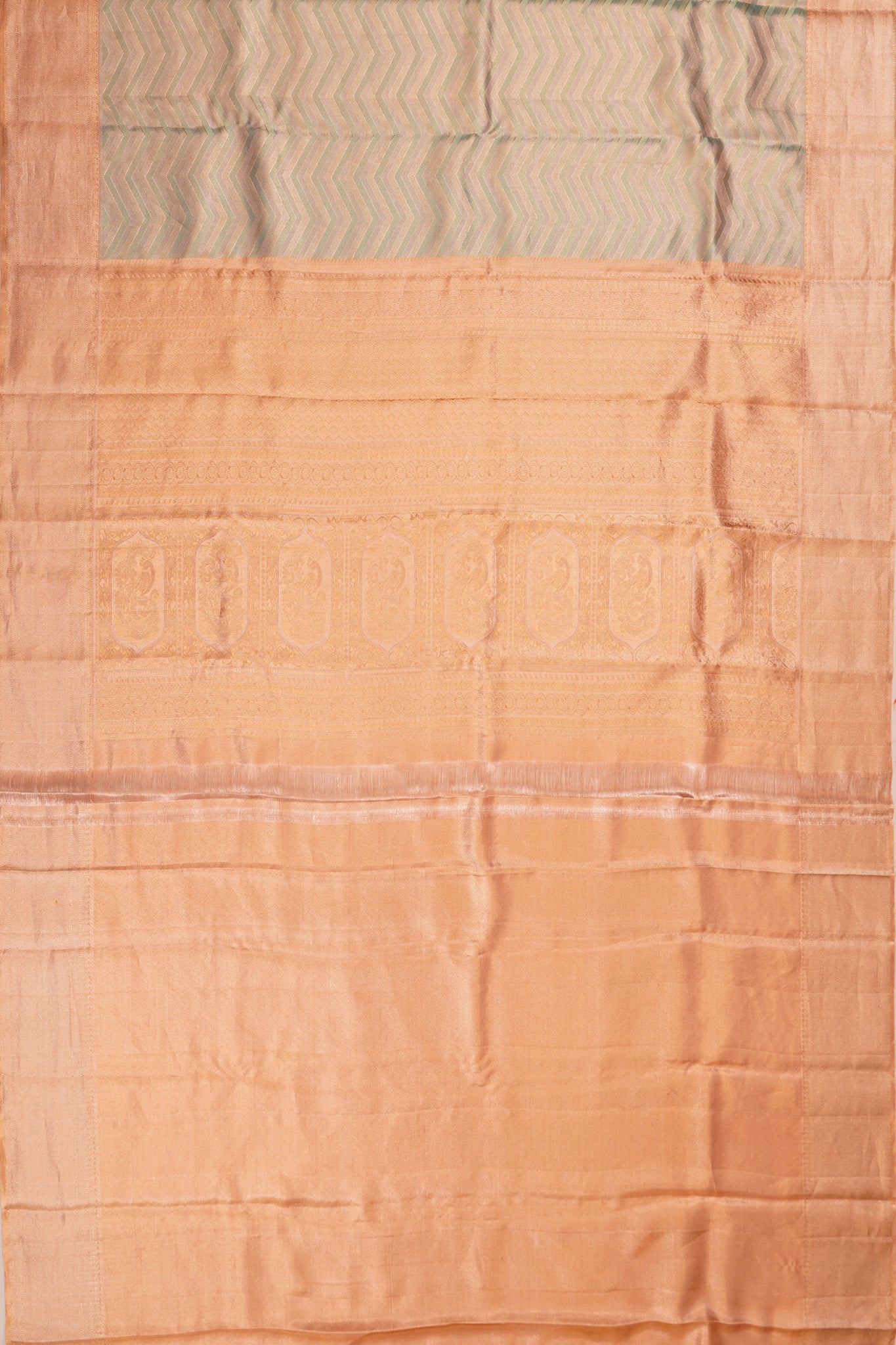 Taranga Kanchi Silk Tissue Zig Zag Lines Green Saree