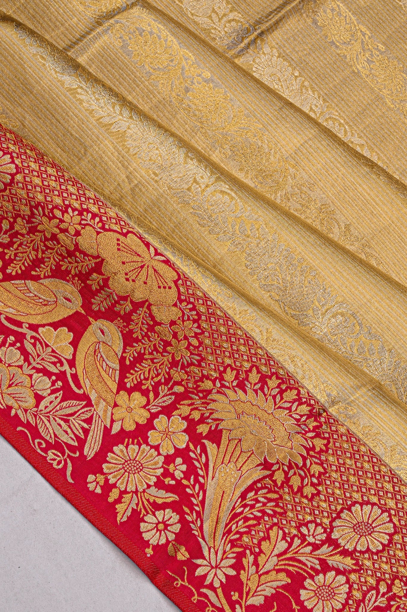 Kanchipuram Silk Tissue Brocade Gold Saree