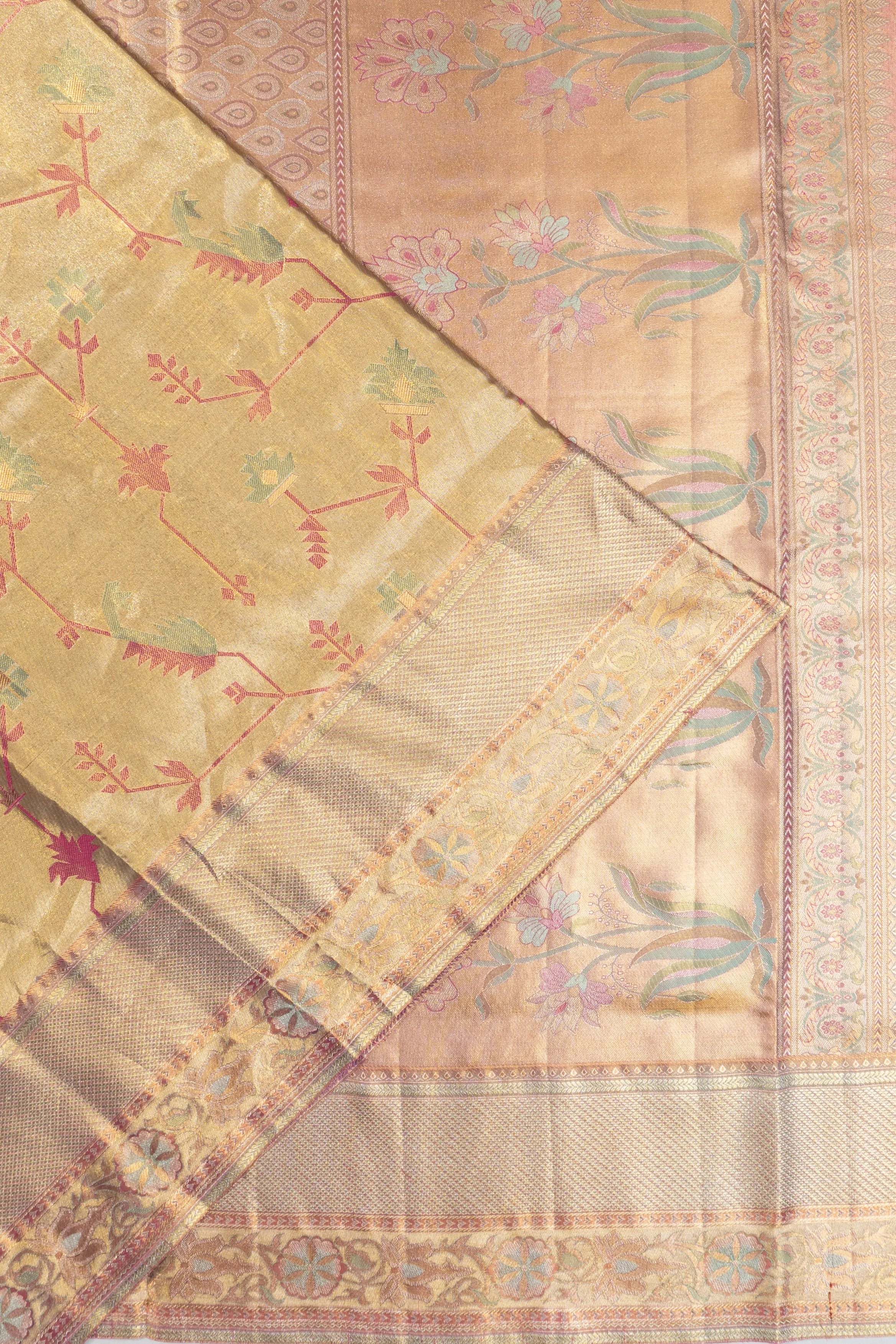 Taranga Kanchi Silk Tissue Jaal Gold Saree