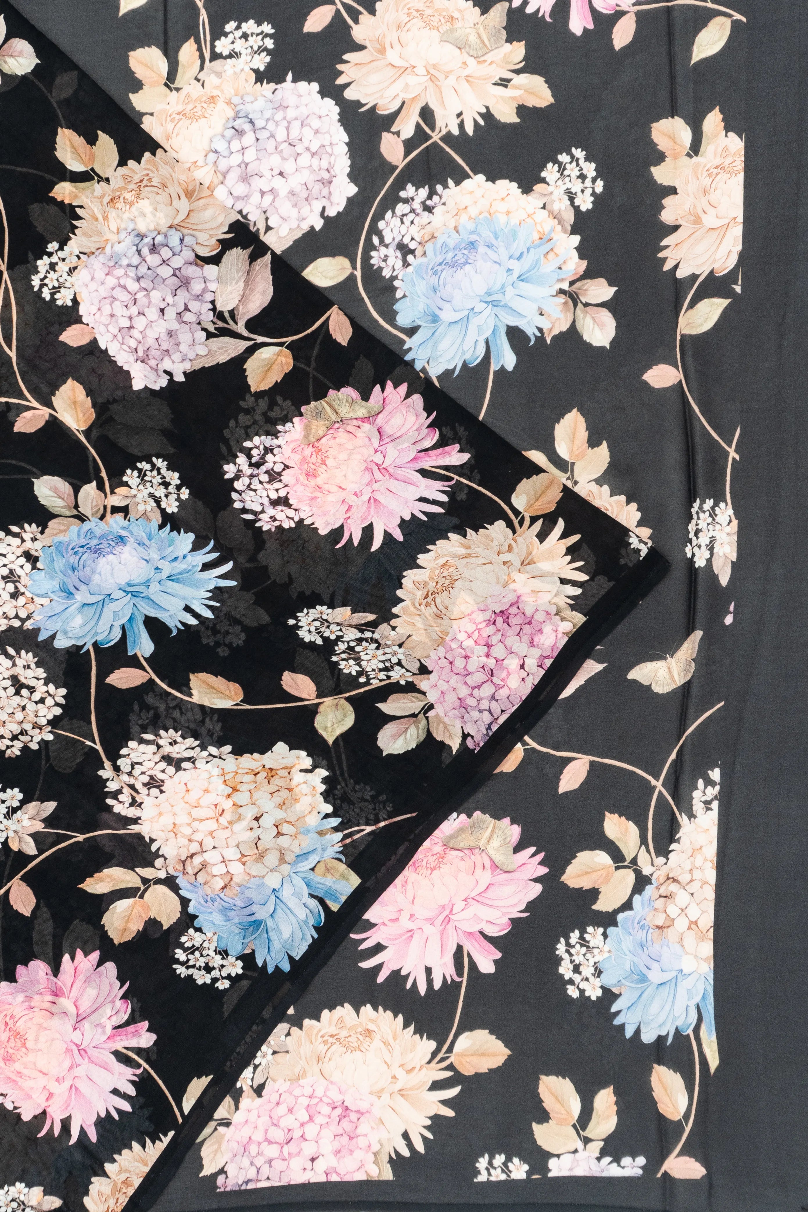 Crepe Floral Printed Black Saree