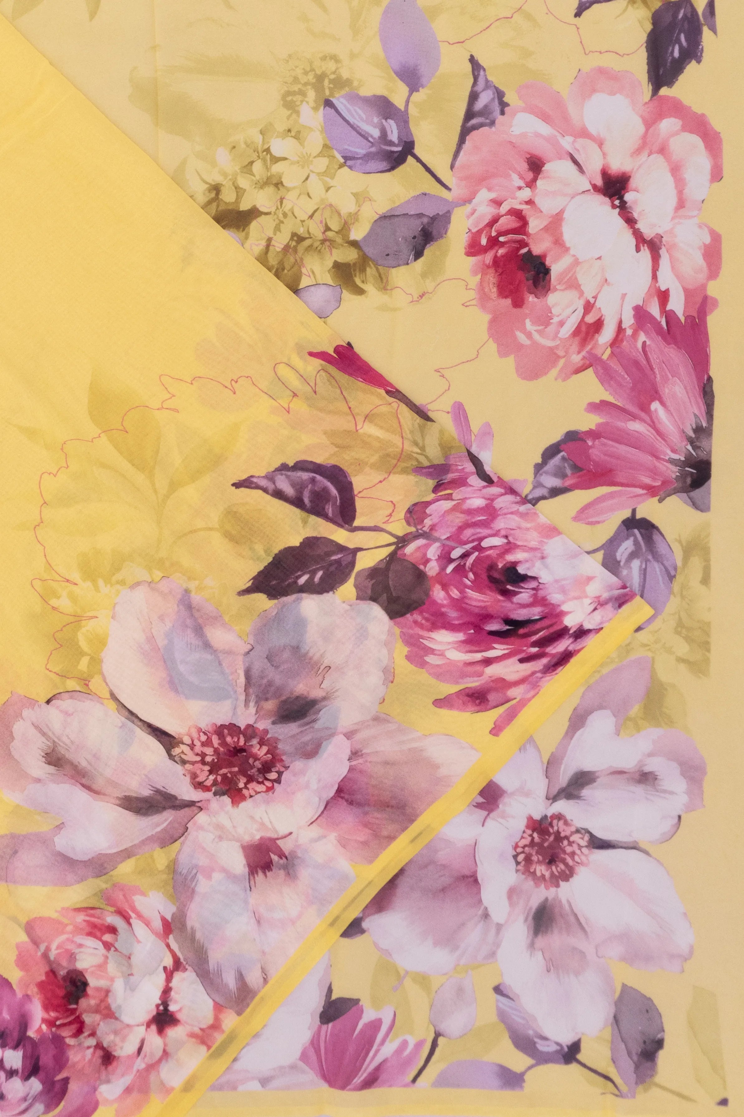 Crepe Floral Printed Yellow Saree