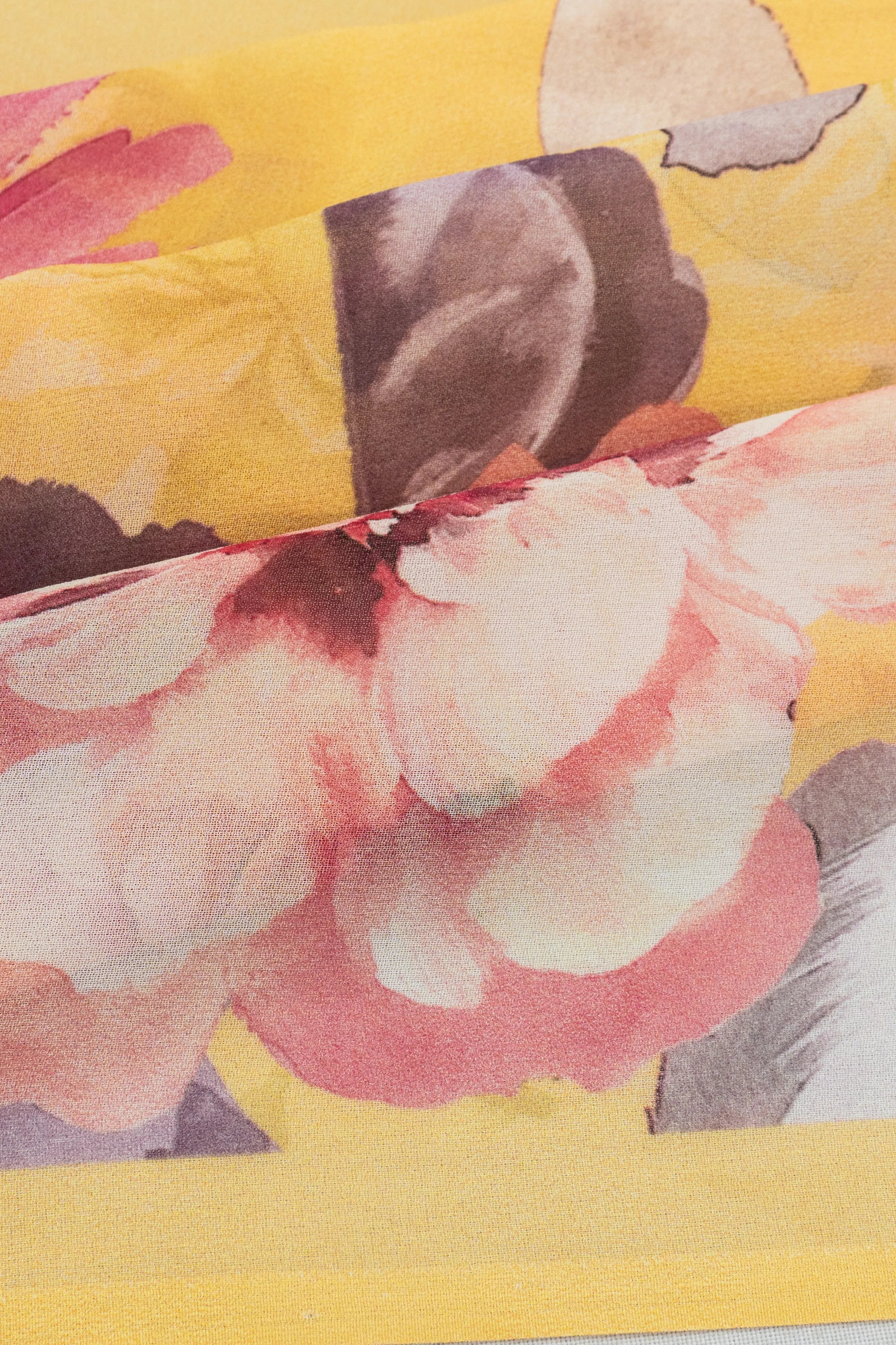 Crepe Floral Printed Yellow Saree