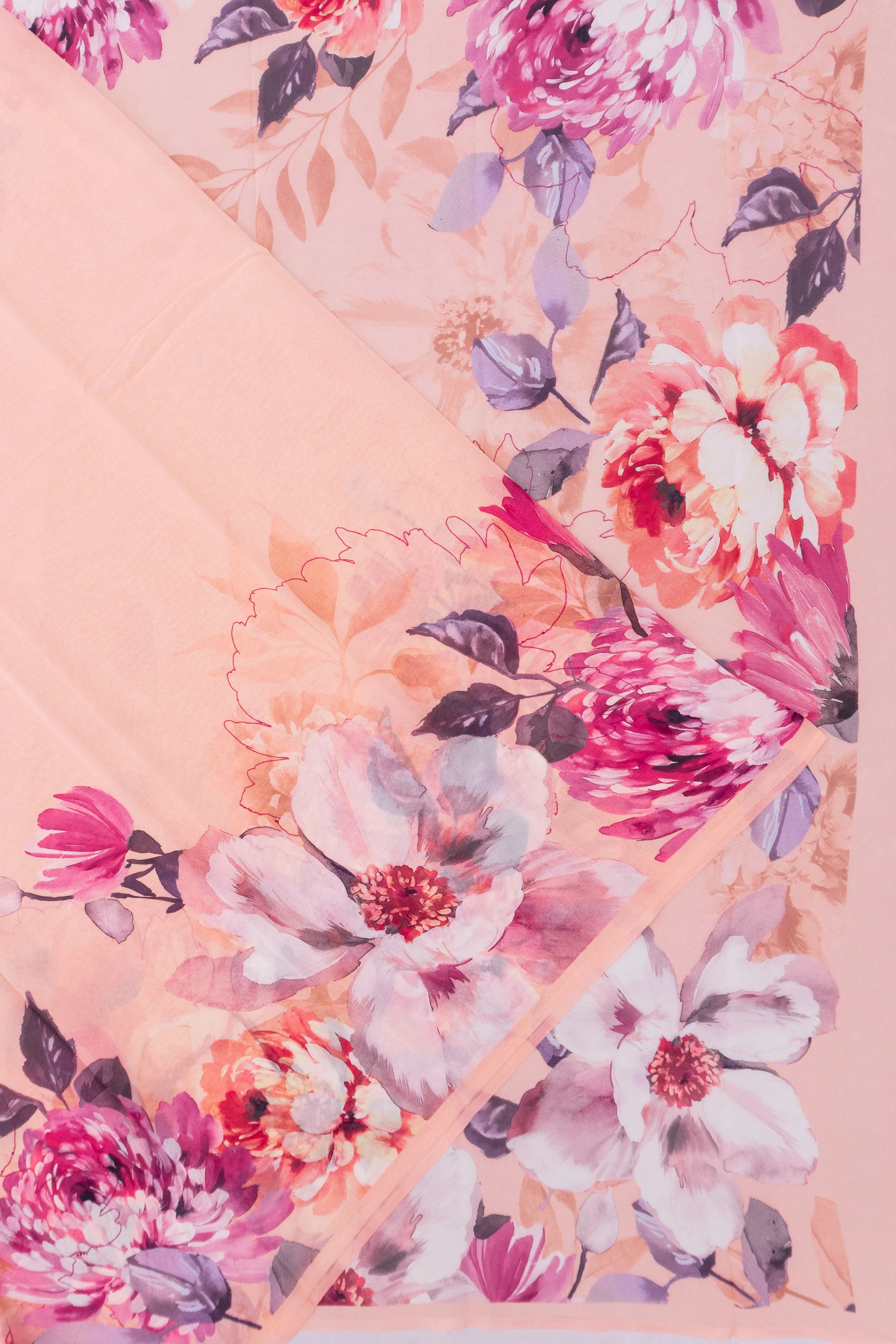 Crepe Floral Printed Peach Saree