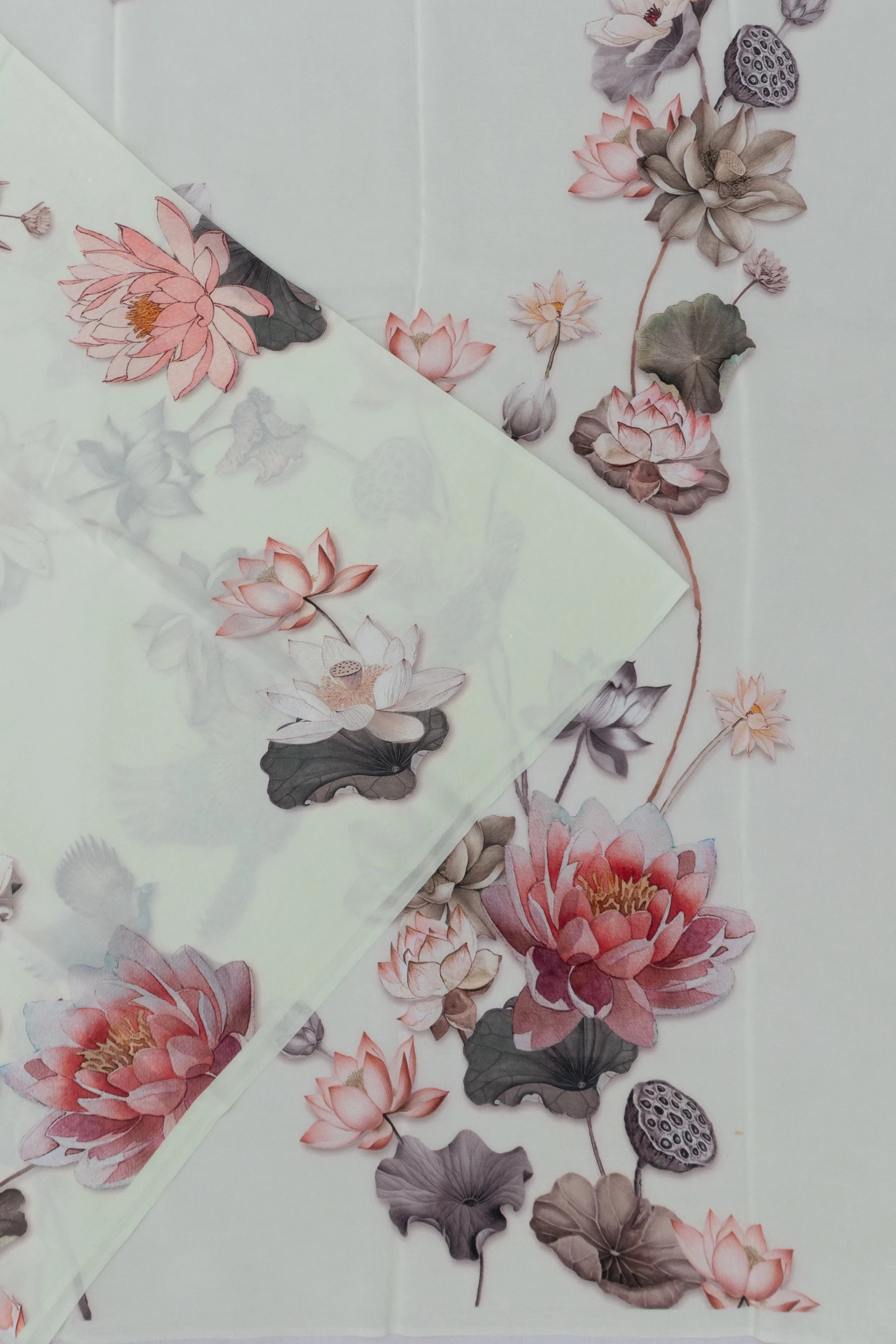 Georgette Floral Printed Off White Saree