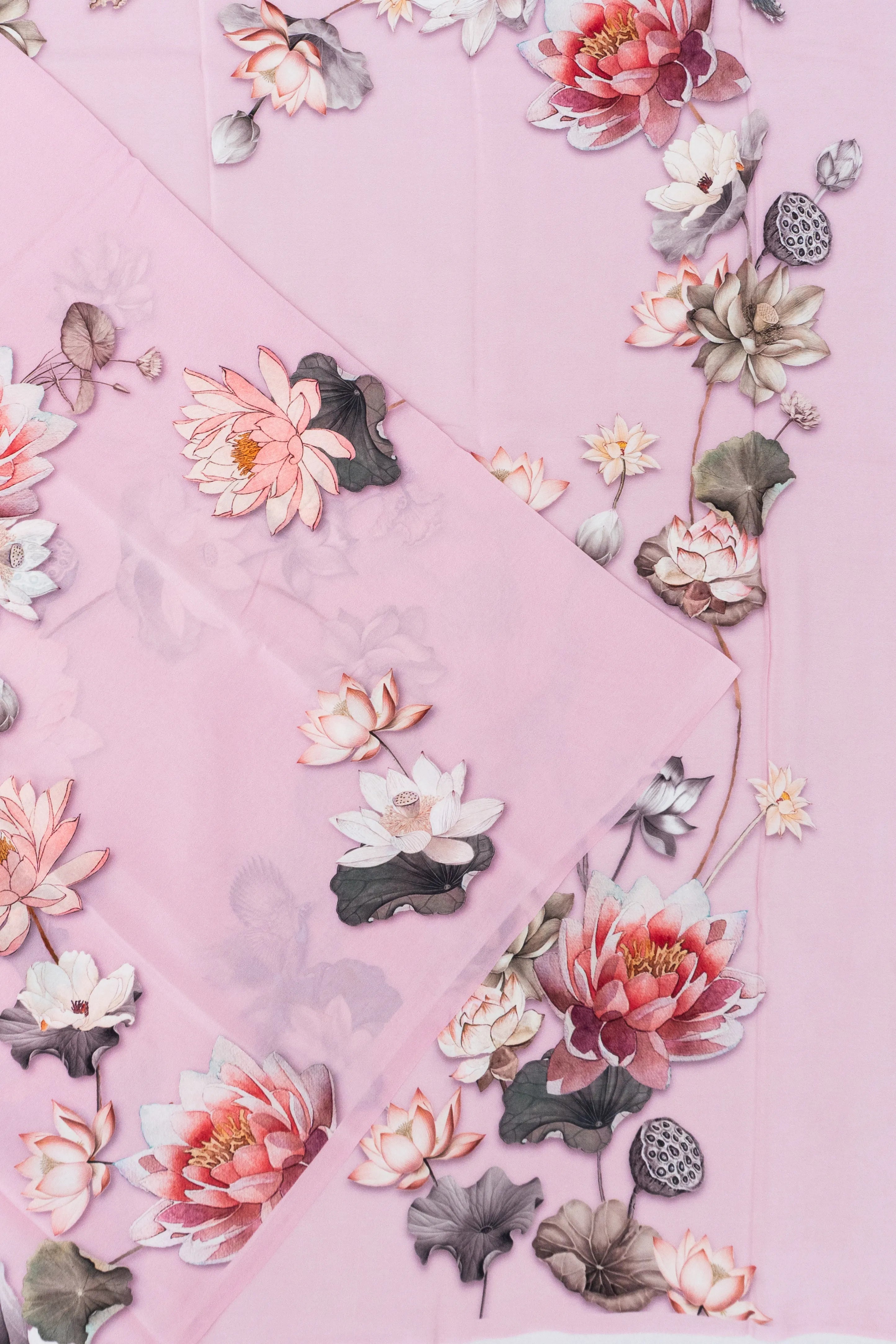 Georgette Floral Printed Baby Pink Saree