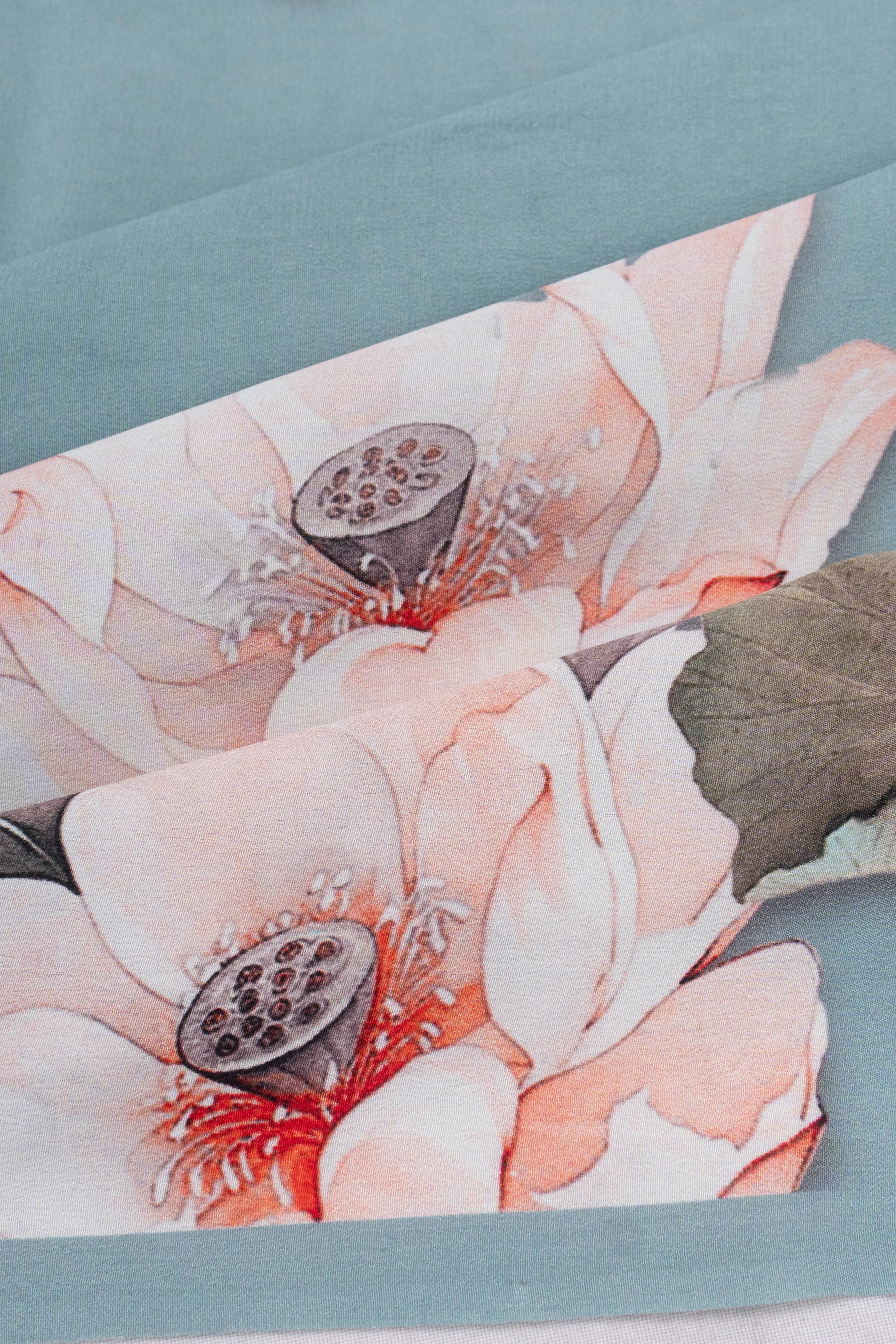 Georgette Floral Printed Sage Blue Saree