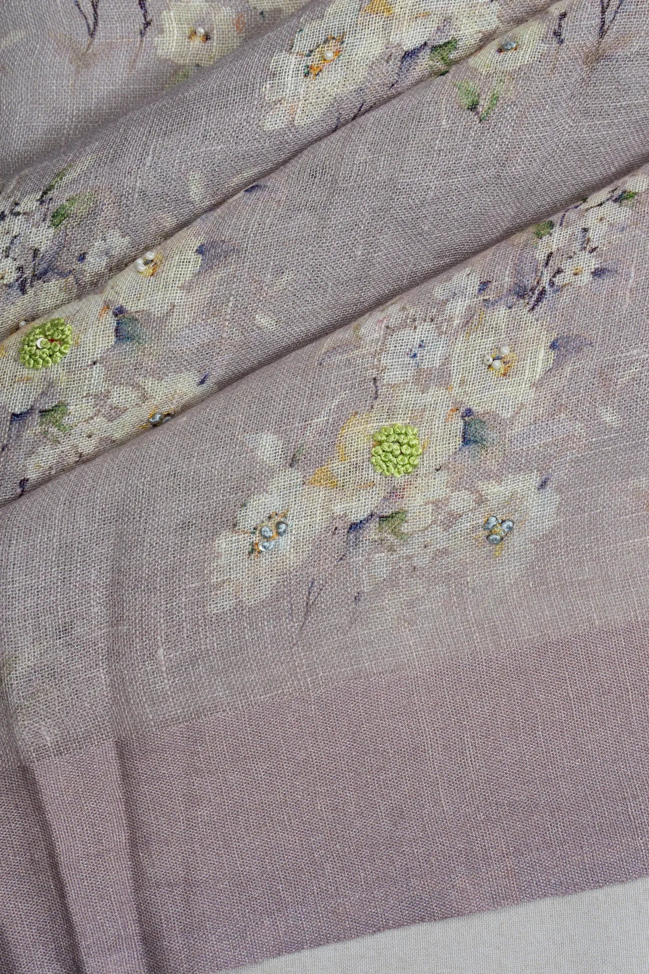Linen Floral Printed Grey Saree