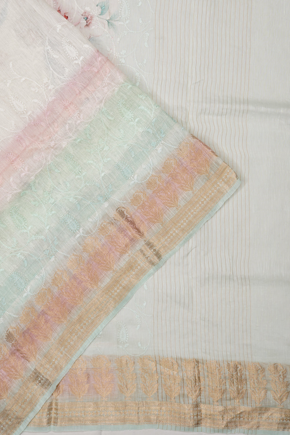 Linen Printed And Embroidery Multicolour Saree