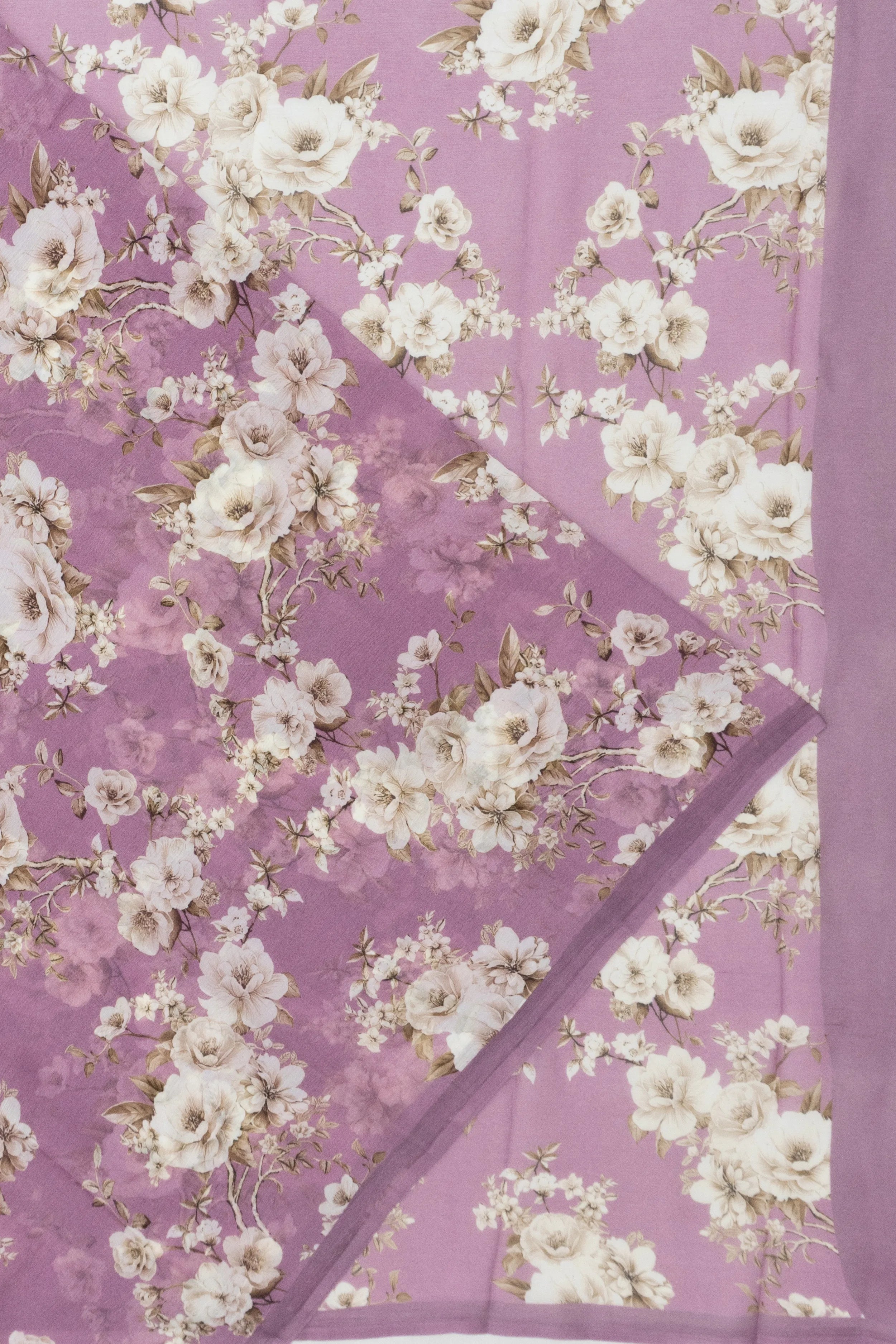 Chiffon Floral Printed Lilac Saree