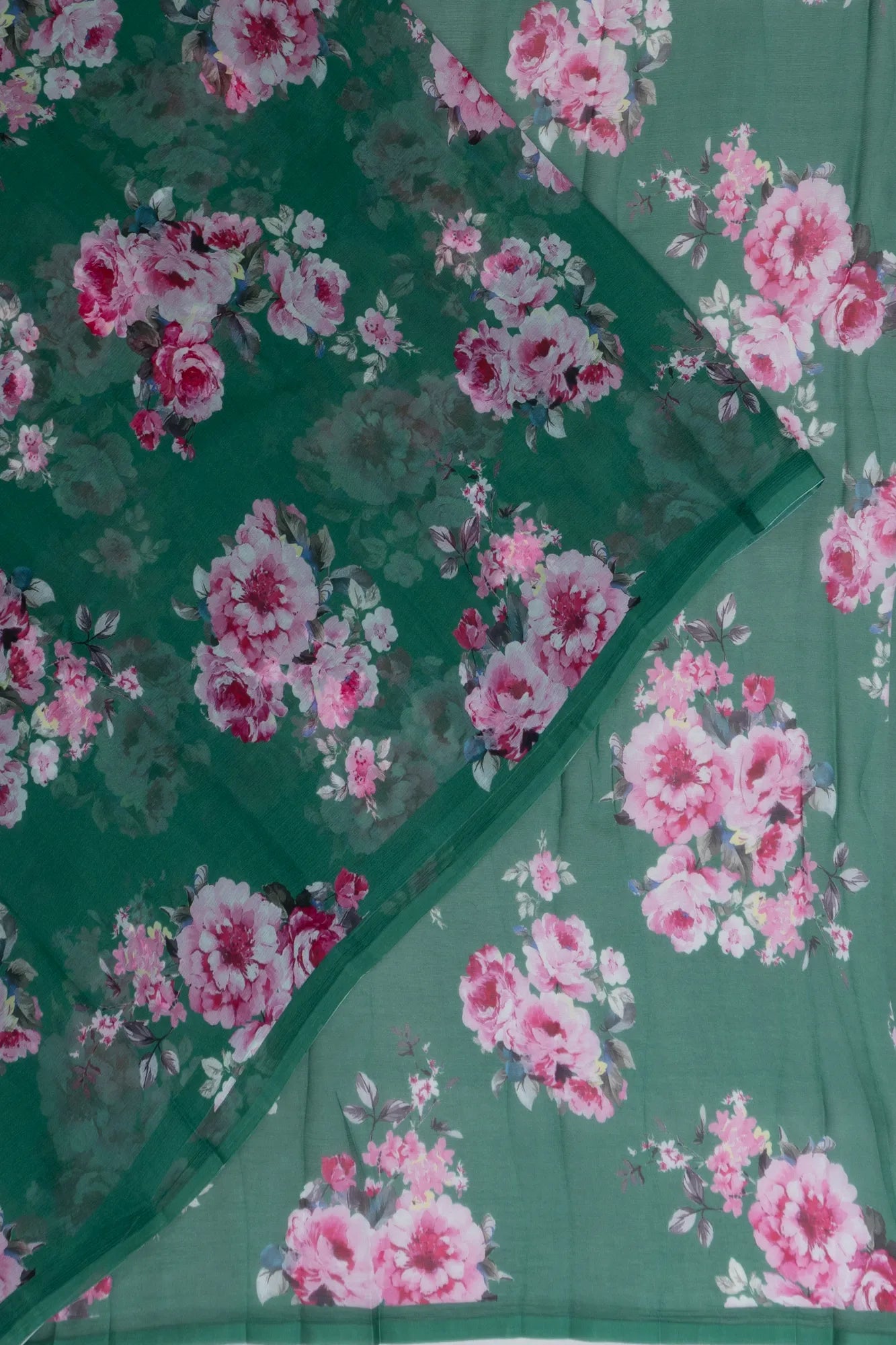 Chiffon Georgette Floral Printed Green Saree