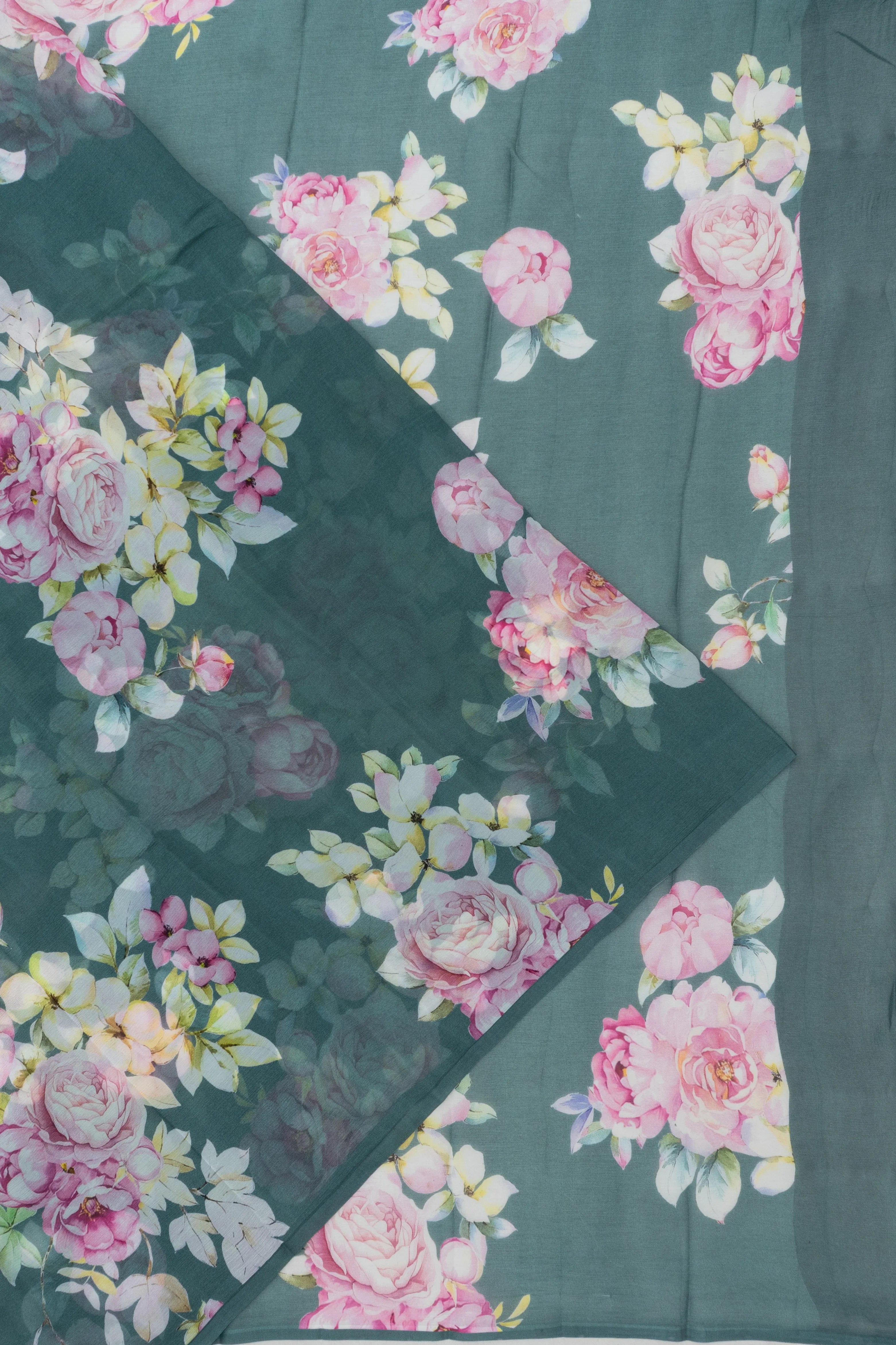 Chiffon Floral Printed Elephant Grey Saree