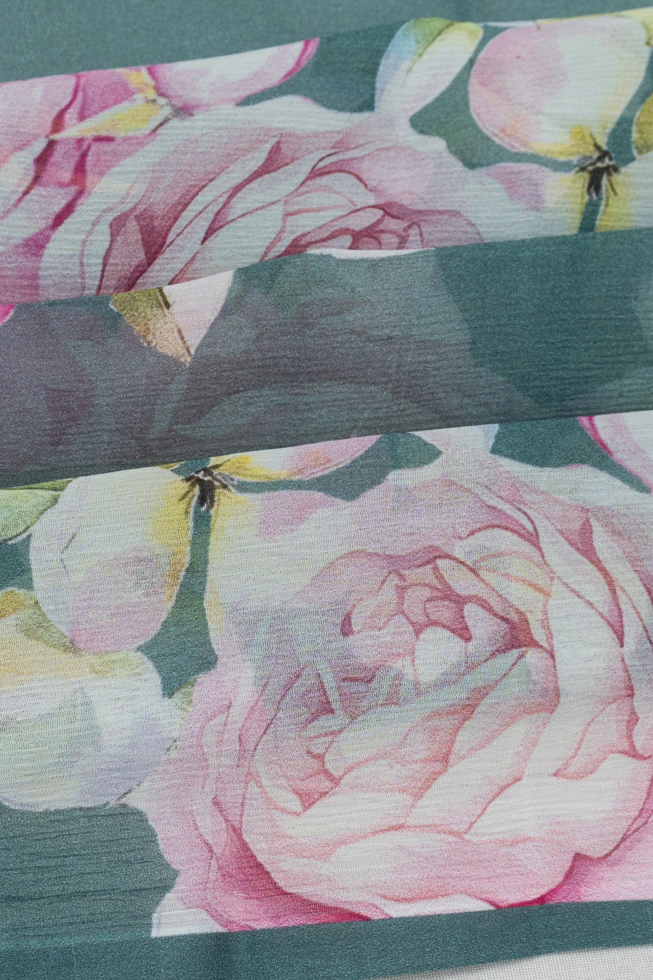 Chiffon Floral Printed Elephant Grey Saree