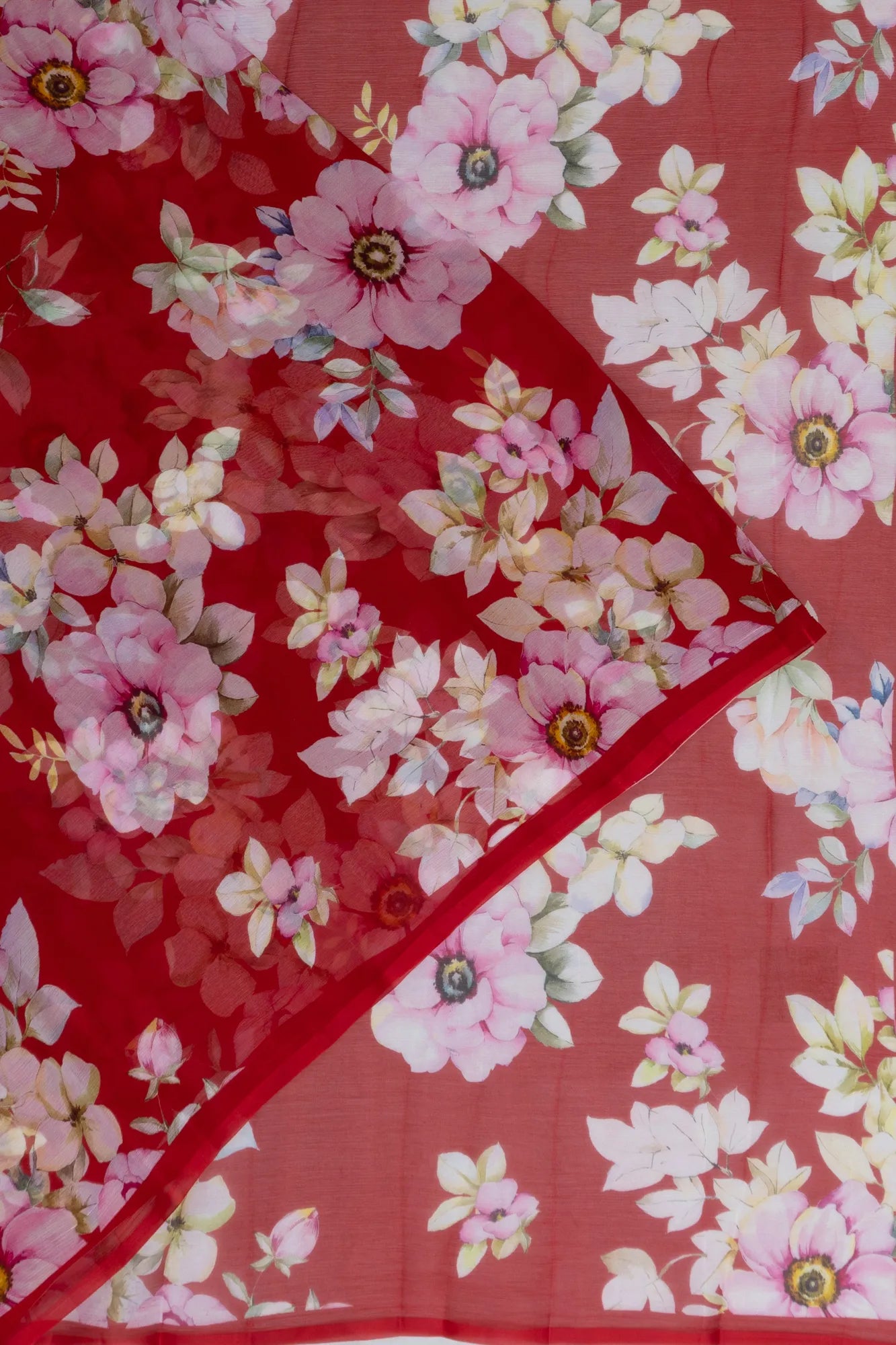 Chiffon Georgette Floral Printed Red Saree