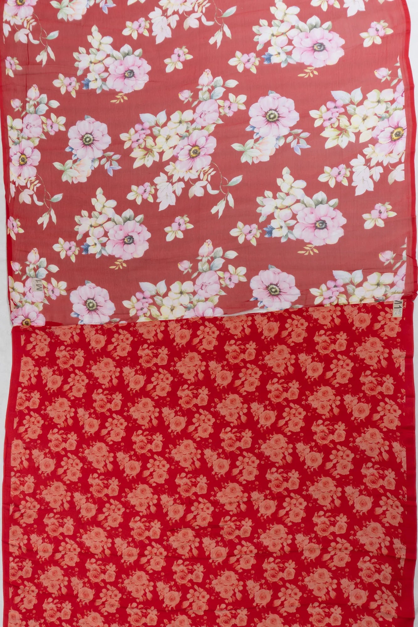 Chiffon Georgette Floral Printed Red Saree