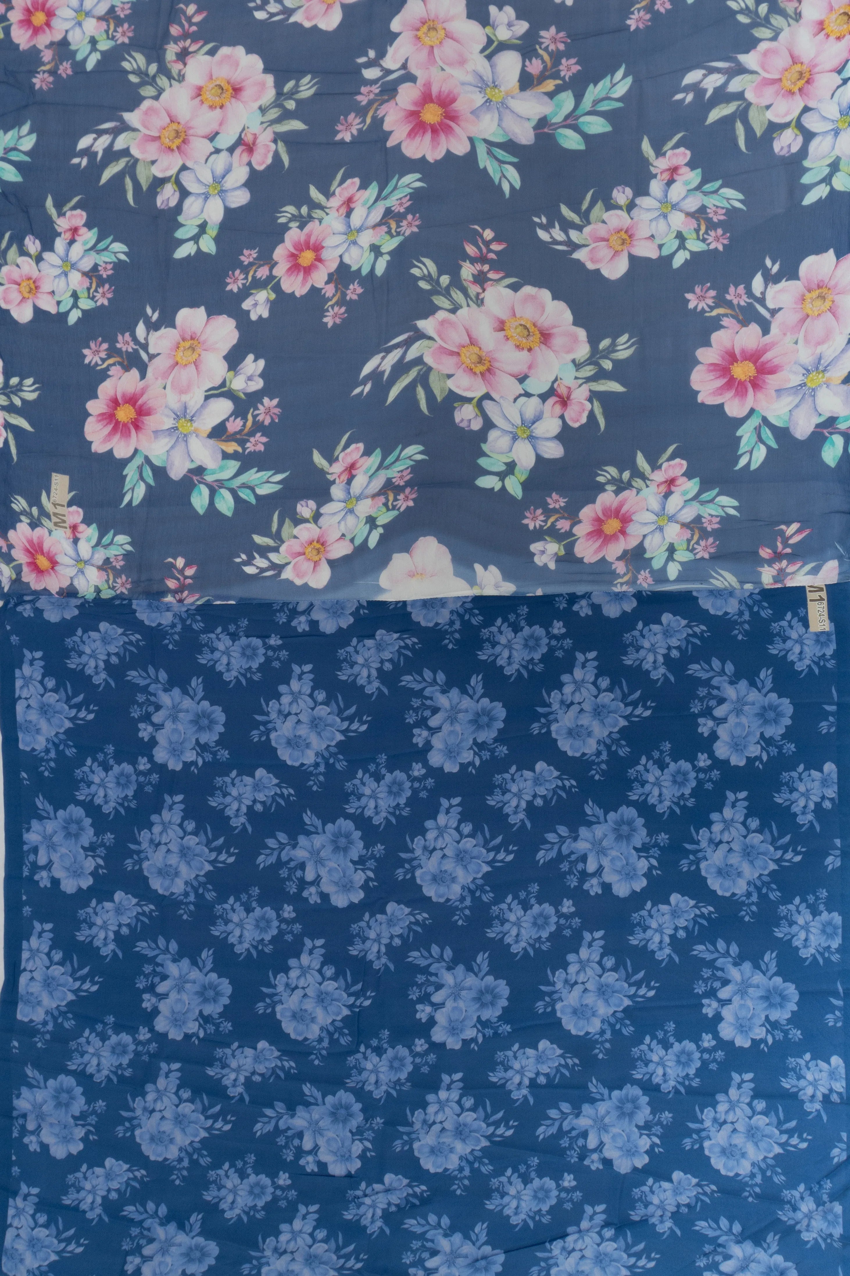 Chiffon Floral Printed Dark Blue Saree