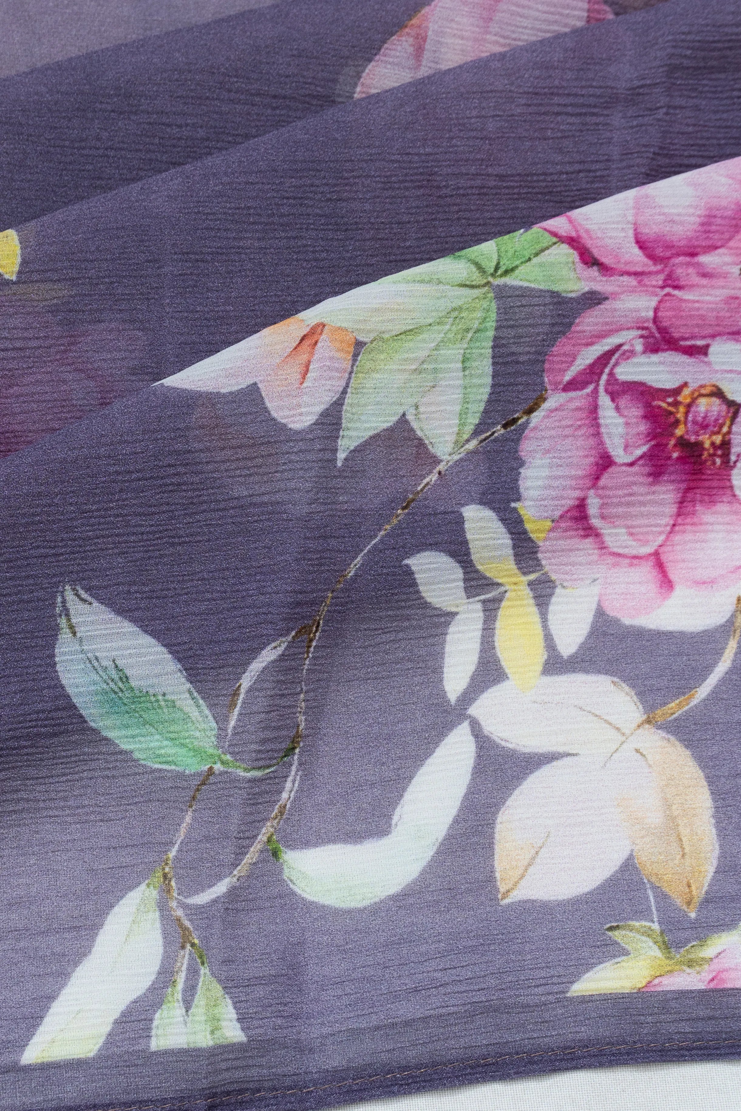 Chiffon Floral Printed Lilac Saree