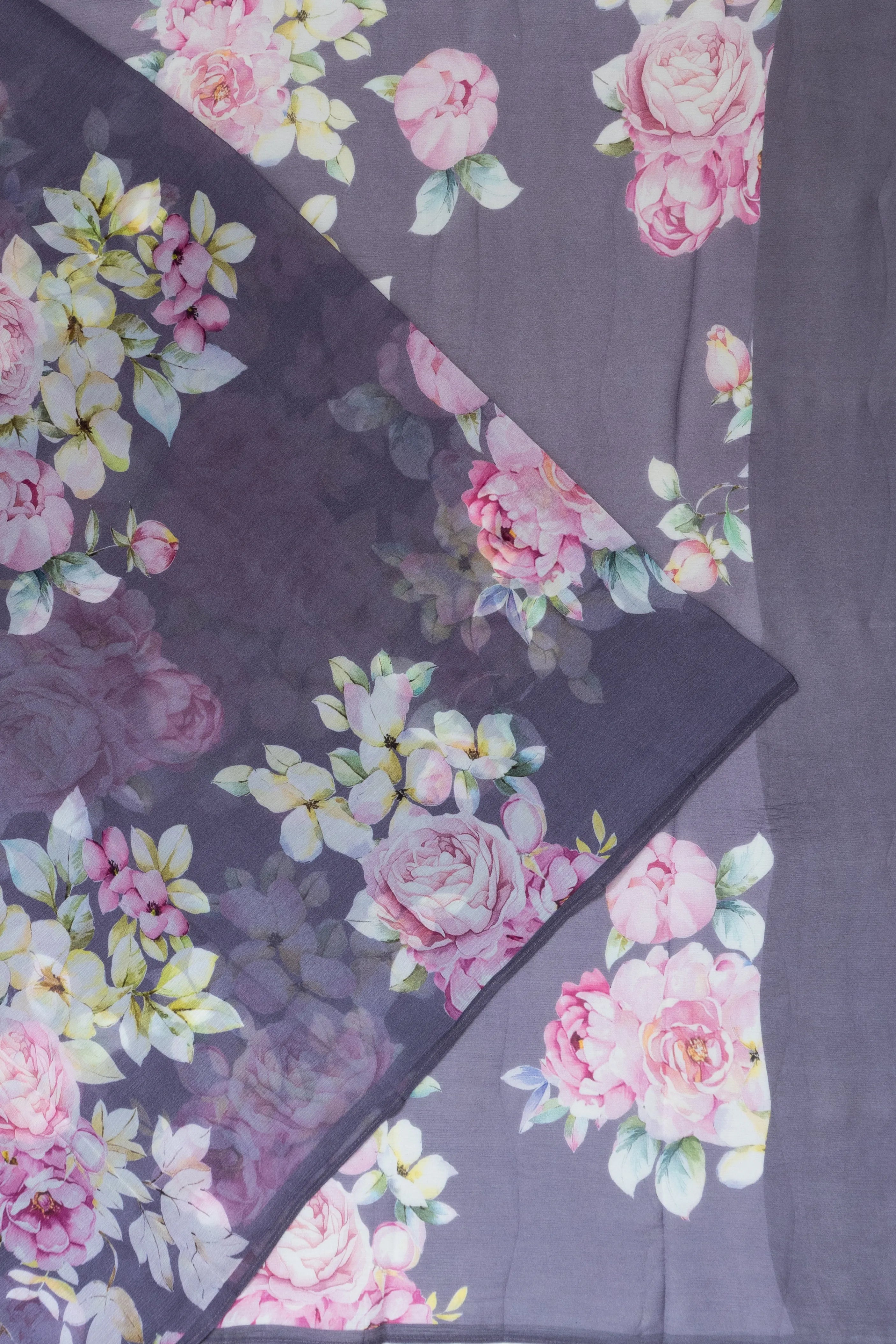 Chiffon Floral Printed Lilac Saree