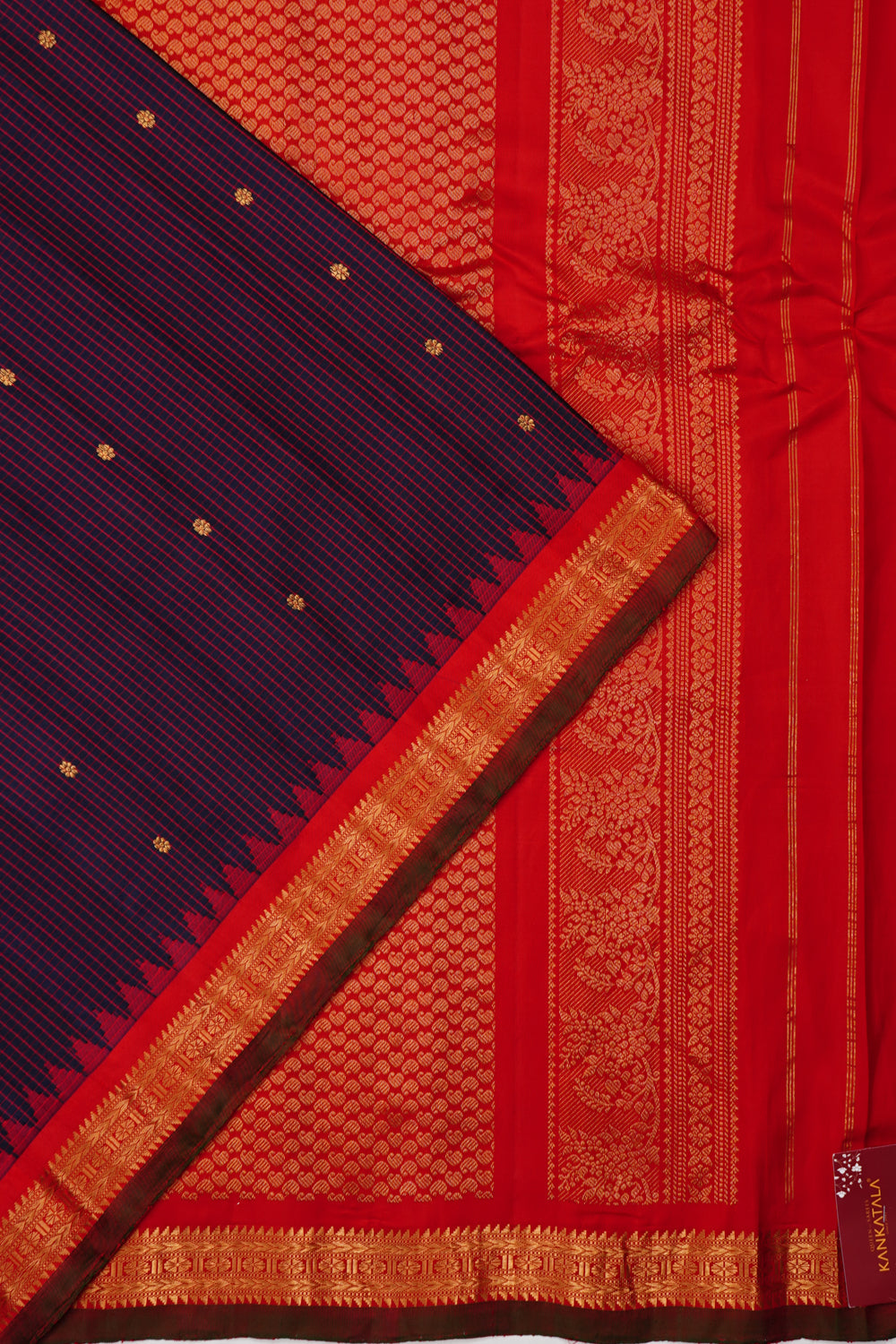 Gadwal Silk Checks And Butta Dark Blue Saree