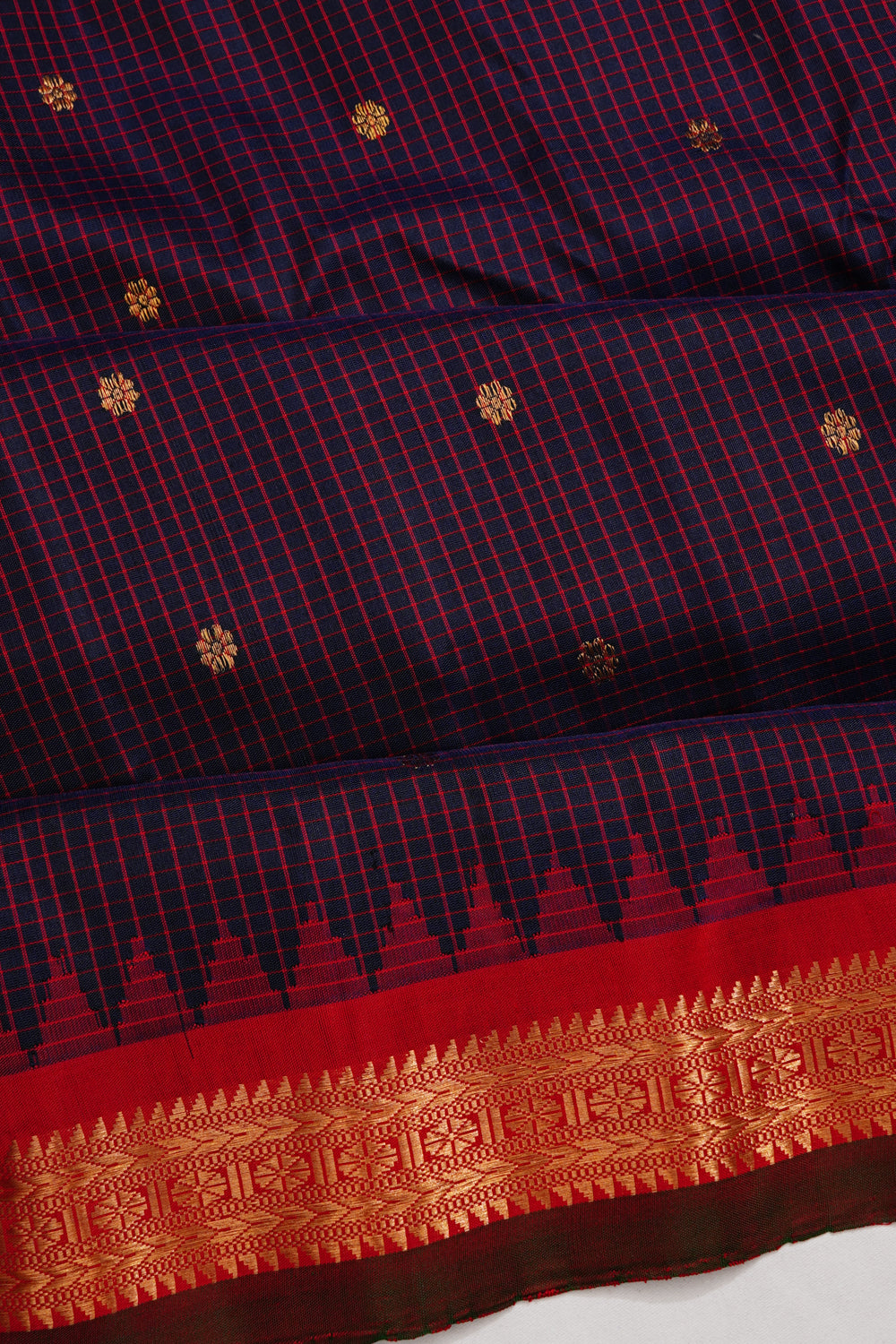 Gadwal Silk Checks And Butta Dark Blue Saree