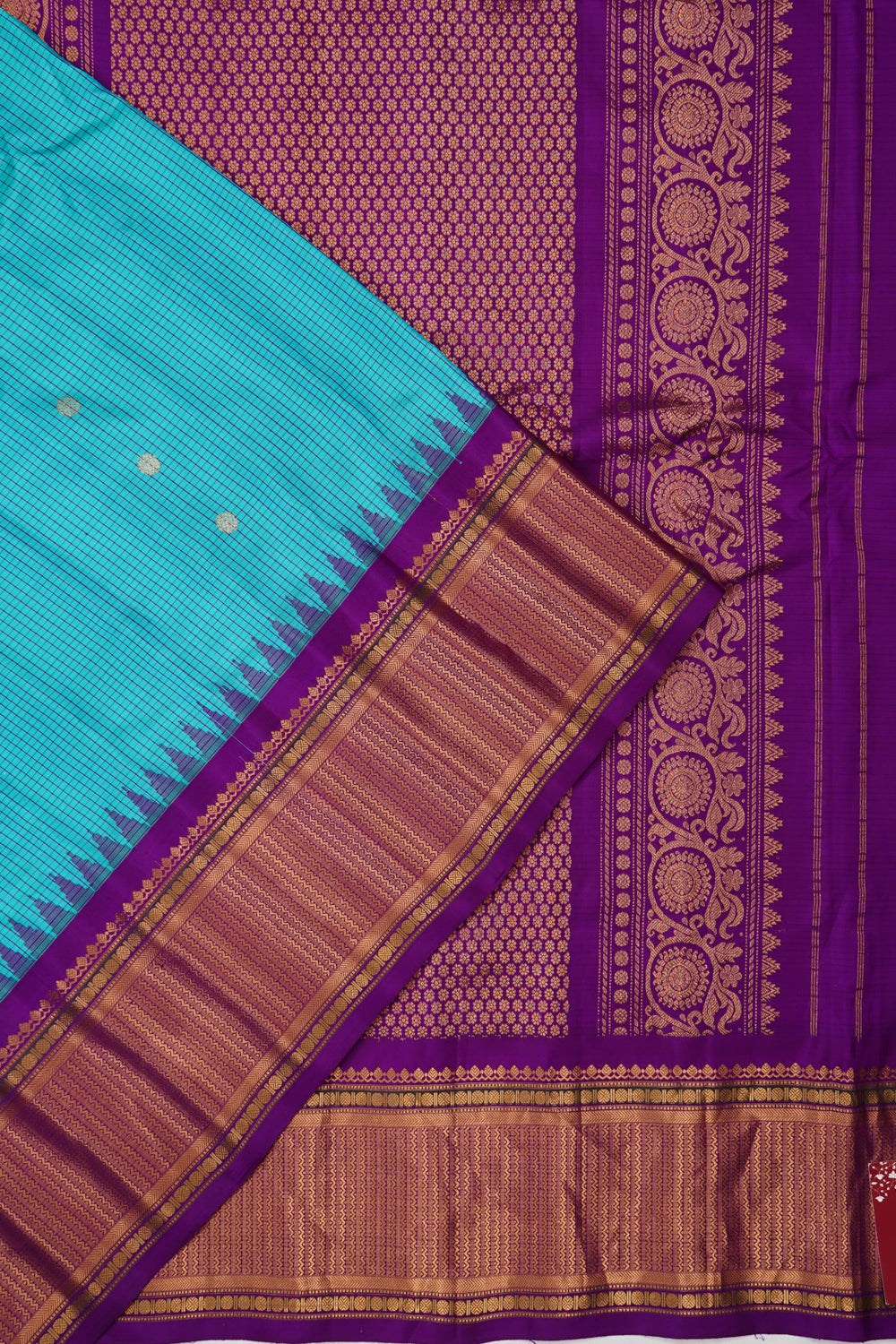 Gadwal Silk Checks And Butta Blue Saree