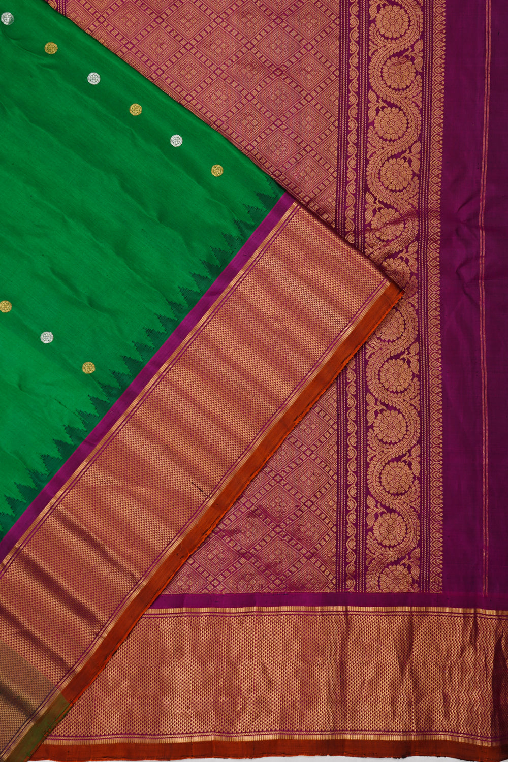 Gadwal Silk Butta Dark Green Saree