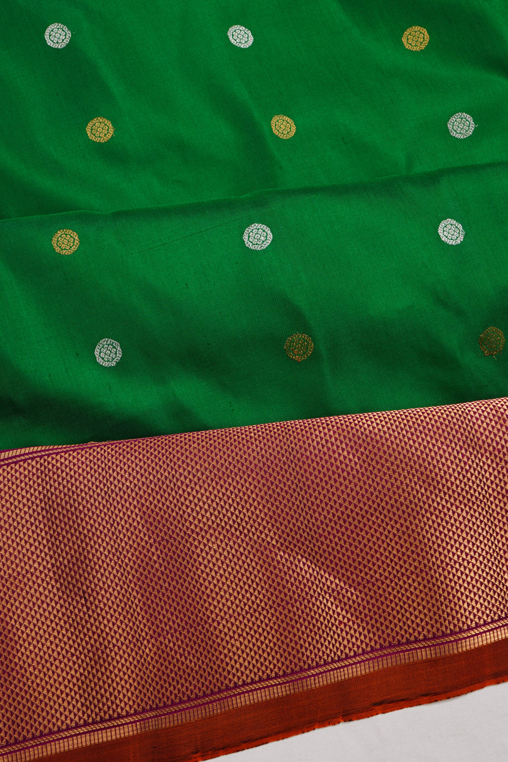 Gadwal Silk Butta Dark Green Saree